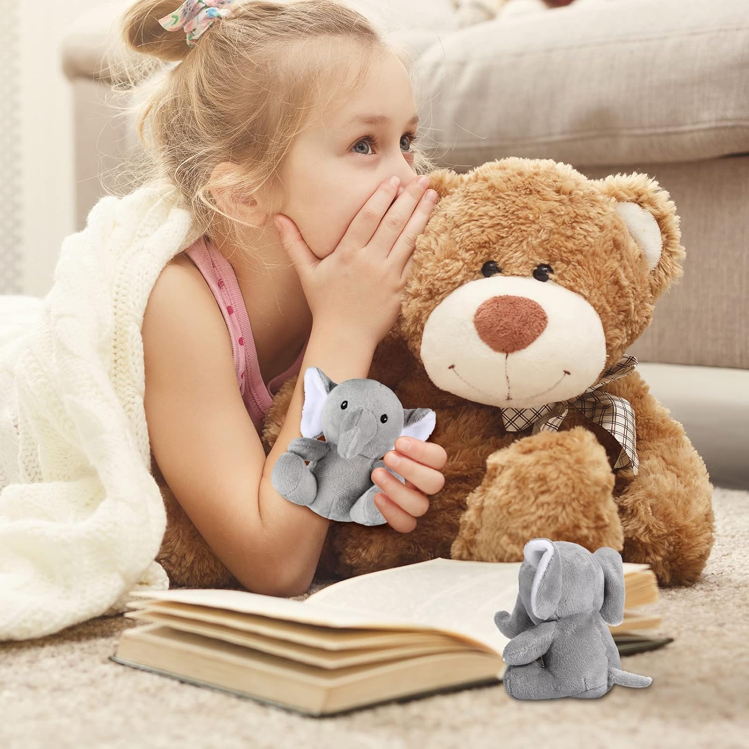 Skylety 4 piezas de mini elefante, juguetes de peluche de elefante, lindos animales suaves del bosque para baby shower, niños y niñas, suministros