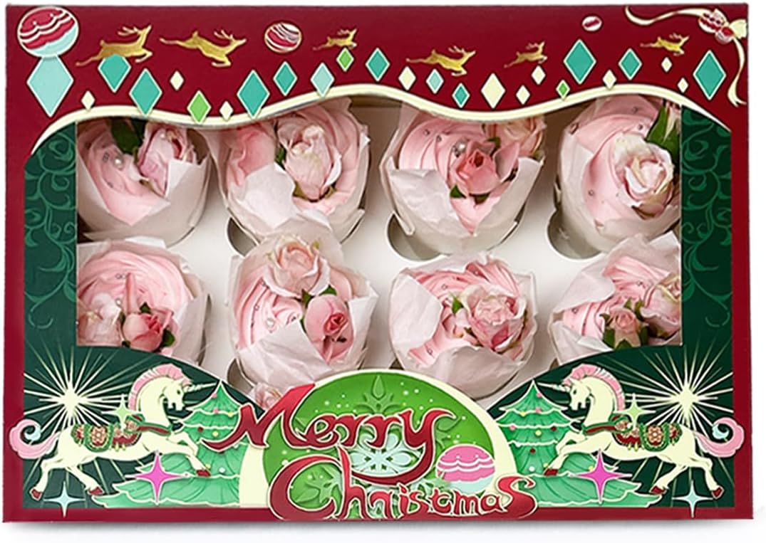 12 recipientes para cupcakes, 16 paquetes de cajas de cupcakes de Navidad, 12 cajas para cupcakes con ventana de 13 x 10 x 3.5 pulgadas