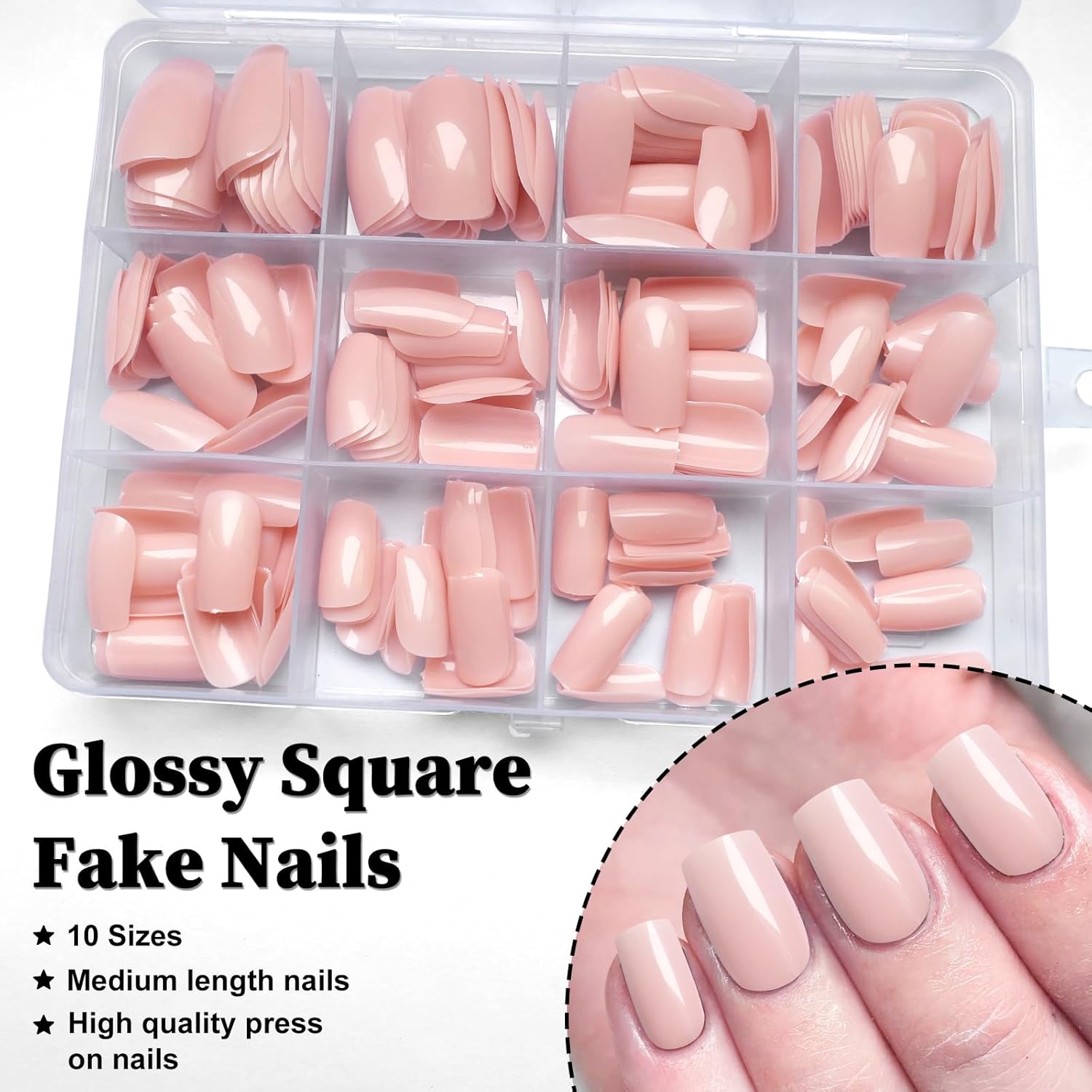 LoveOurHome 240 uñas postizas cuadradas medianas a presión, uñas postizas cuadradas a presión, uñas postizas de gel, uñas postizas de color, uñas