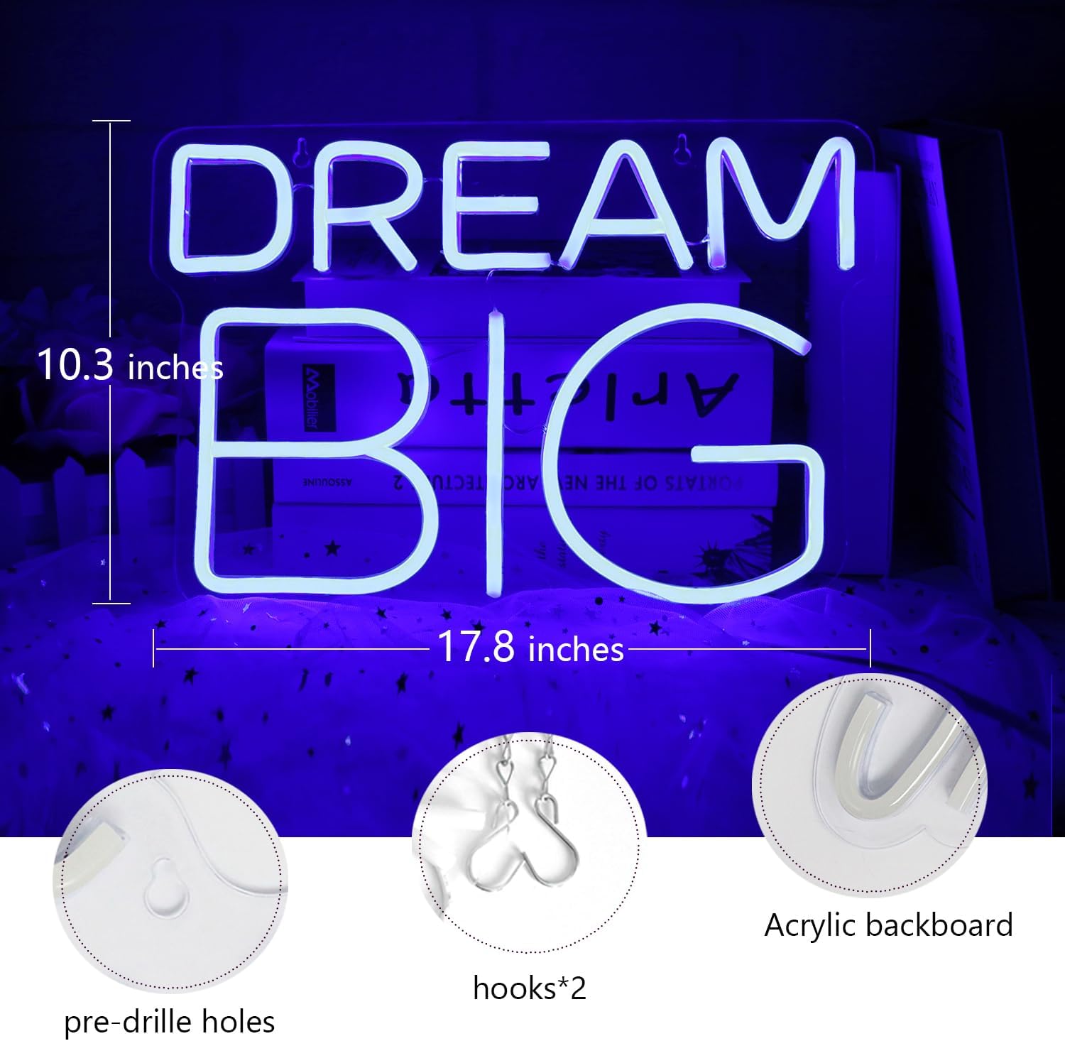 JFLLamp Dream Big – Letreros de neón para decoración de pared, luces LED para dormitorio, adecuados para hombre, cueva, cerveza, bar, bar,