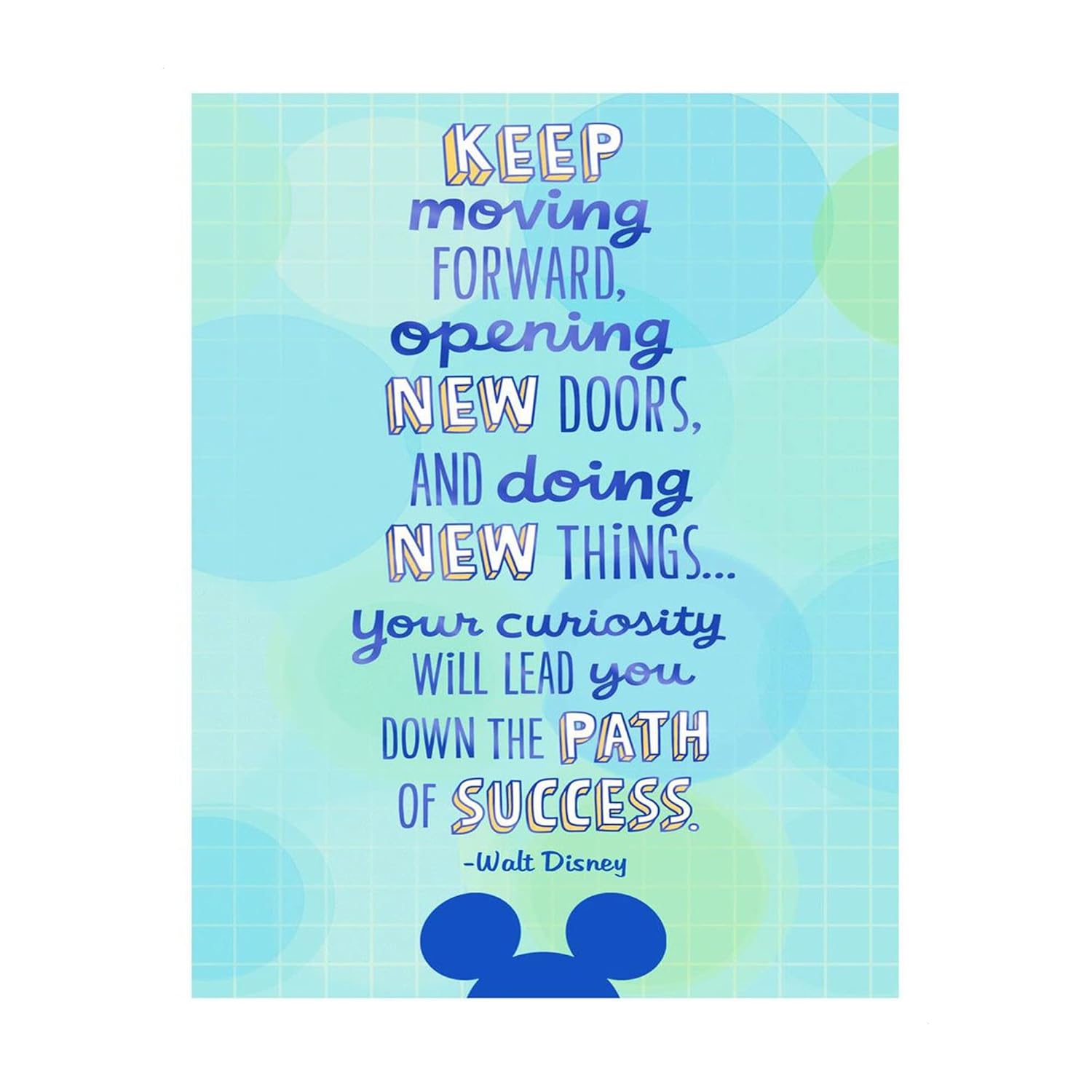 Walt Disney Quotes Wall Art- Keep Moving Forward To Success!, Modern Mickey Art Print, inspirational Wall Decor For Home Decor, Office & Classroom