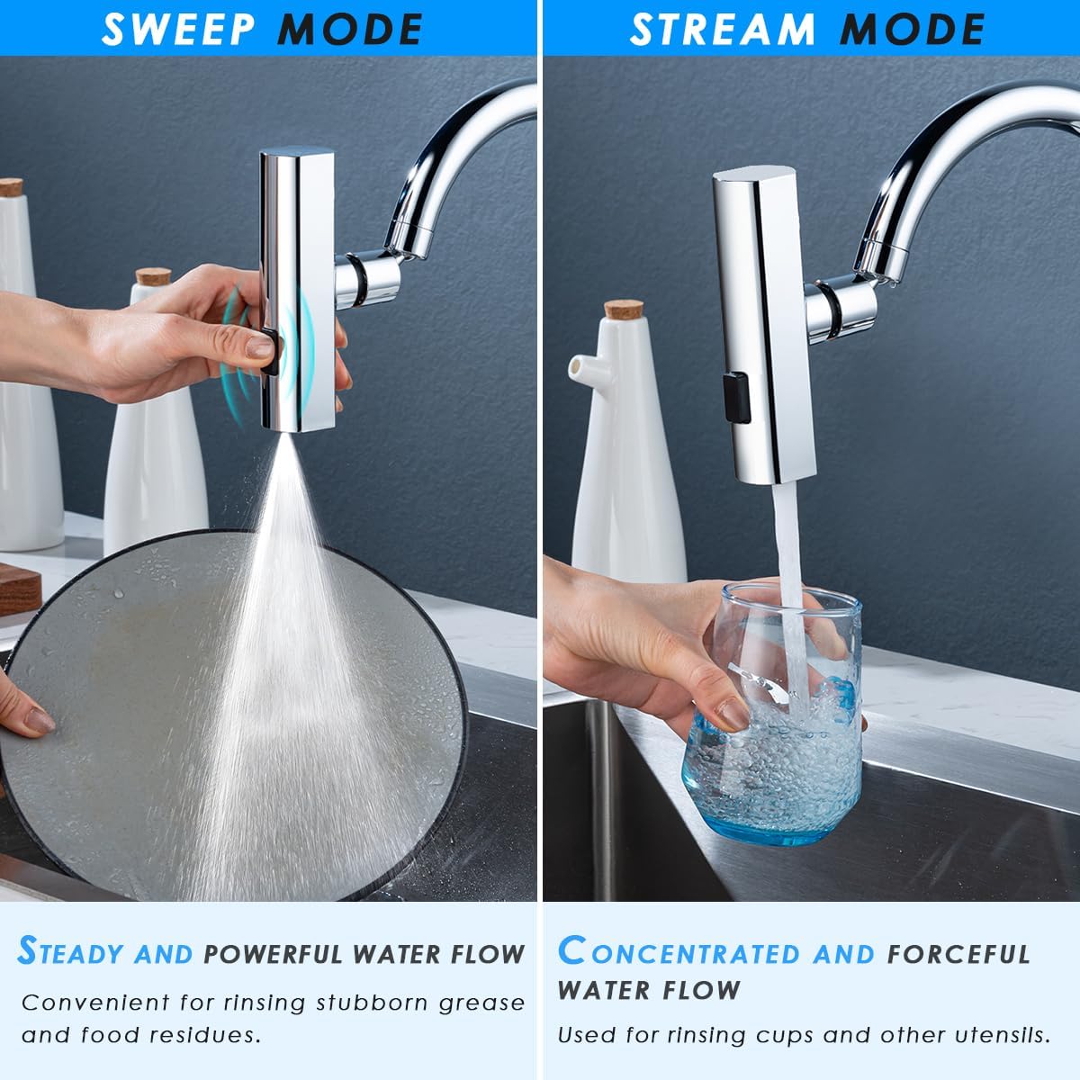 Suteng Grifo de cocina en cascada, grifo de cocina táctil, 3 en 1 de reemplazo de cabezal de grifo de cocina de 360, grifo de fregadero de cocina a
