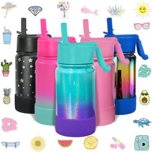 CHILLOUT LIFE – Botella de agua aislada de 12 onzas con tapa con pajilla para niños, a prueba de fugas y bonitas calcomanías impermeables, termo de CHILLOUT LIFE – Botella de agua aislada de 12 onzas con tapa con pajilla para niños, a prueba de fugas y bonitas calcomanías impermeables, termo de