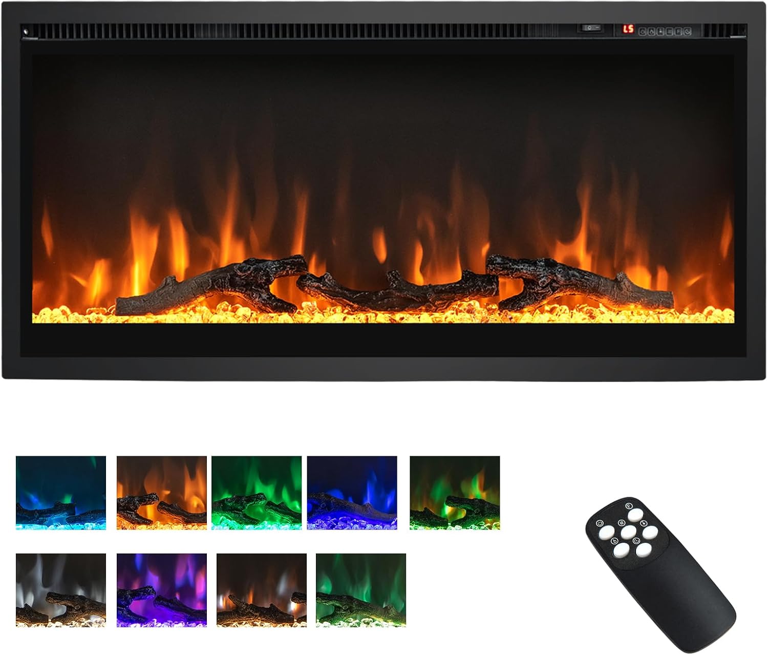 ORALNER Inserto de chimenea eléctrica de 36 pulgadas de ancho, empotrado y montado en la pared con termostato, 9 colores de llama y 5 brillo