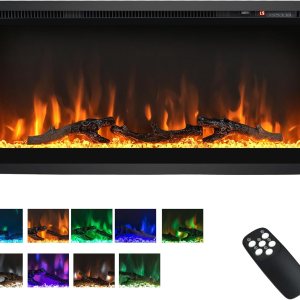 ORALNER Inserto de chimenea eléctrica de 36 pulgadas de ancho, empotrado y montado en la pared con termostato, 9 colores de llama y 5 brillo ORALNER Inserto de chimenea eléctrica de 36 pulgadas de ancho, empotrado y montado en la pared con termostato, 9 colores de llama y 5 brillo