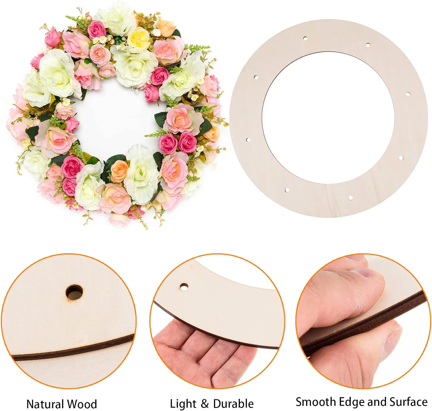 6 marcos de corona de madera para manualidades, manualidades de madera sin terminar, anillos de aro florales, guirnalda de Navidad, decoraciones