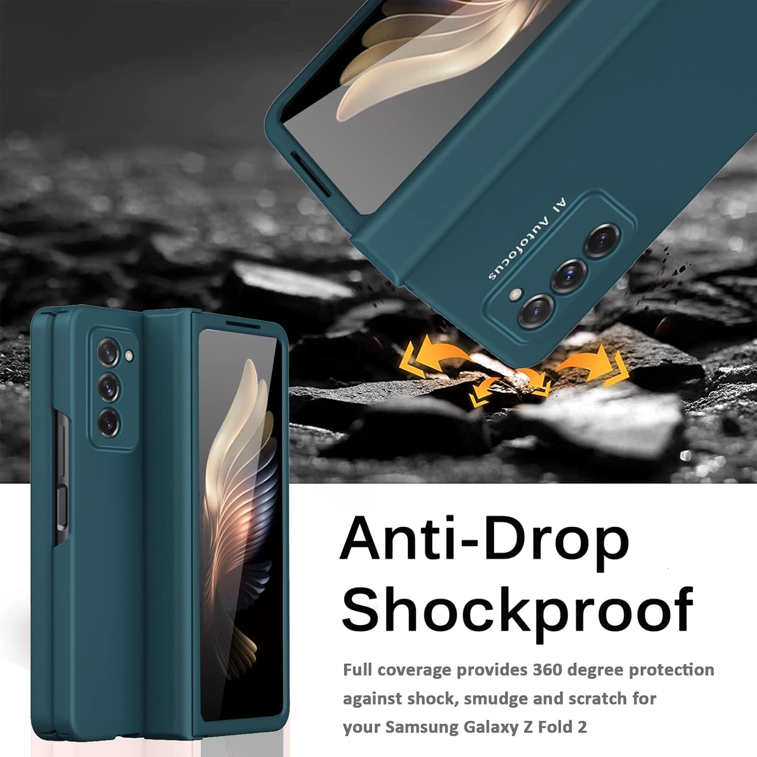 Miimall Funda compatible con Samsung Galaxy Z Fold 2, cobertura de bisagra, parachoques protector para mujeres y hombres con película protectora de