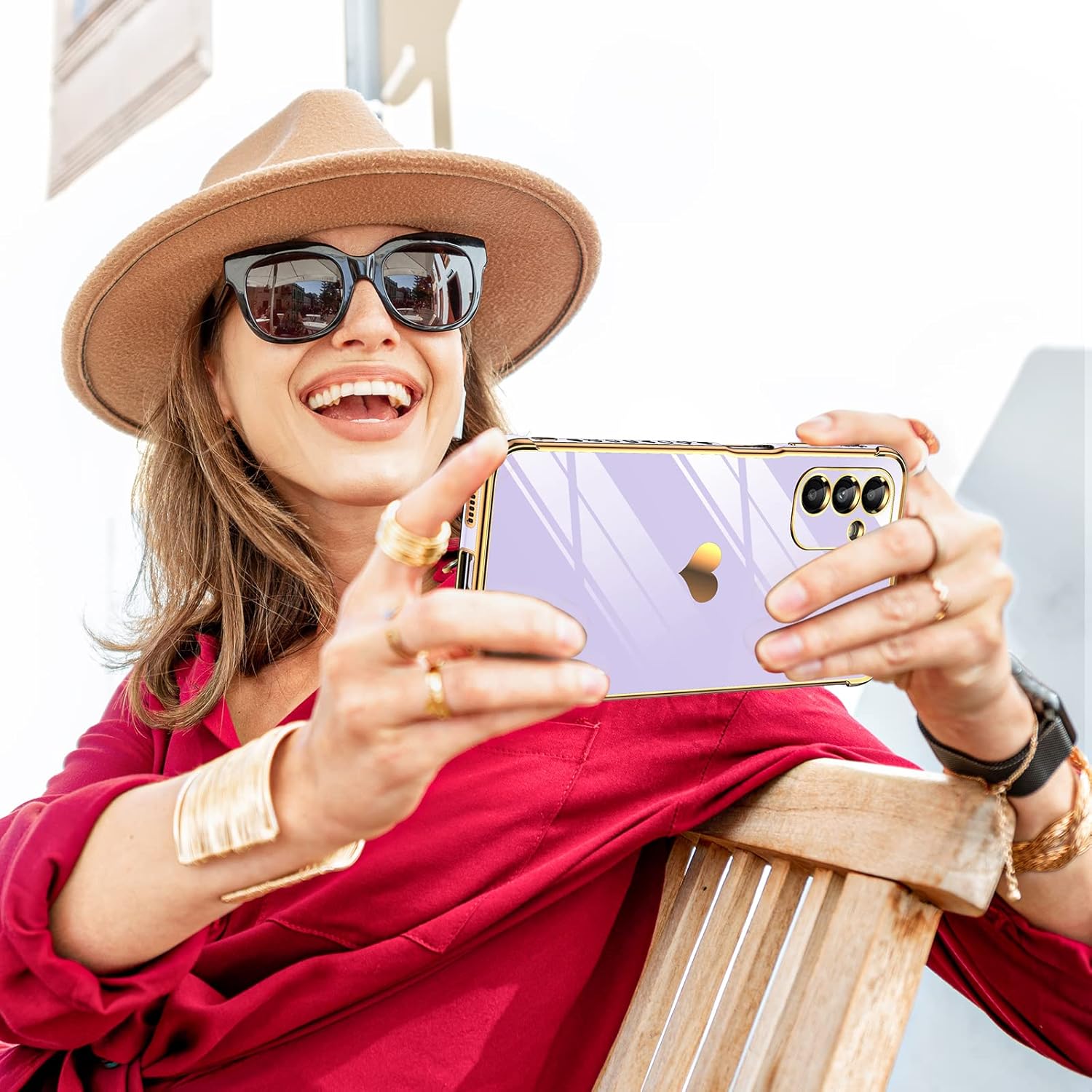 LeYi Funda para Samsung A23 5G con protector de pantalla 2 piezas + protección completa de la cámara, diseño femenino de corazón chapado en corazón,