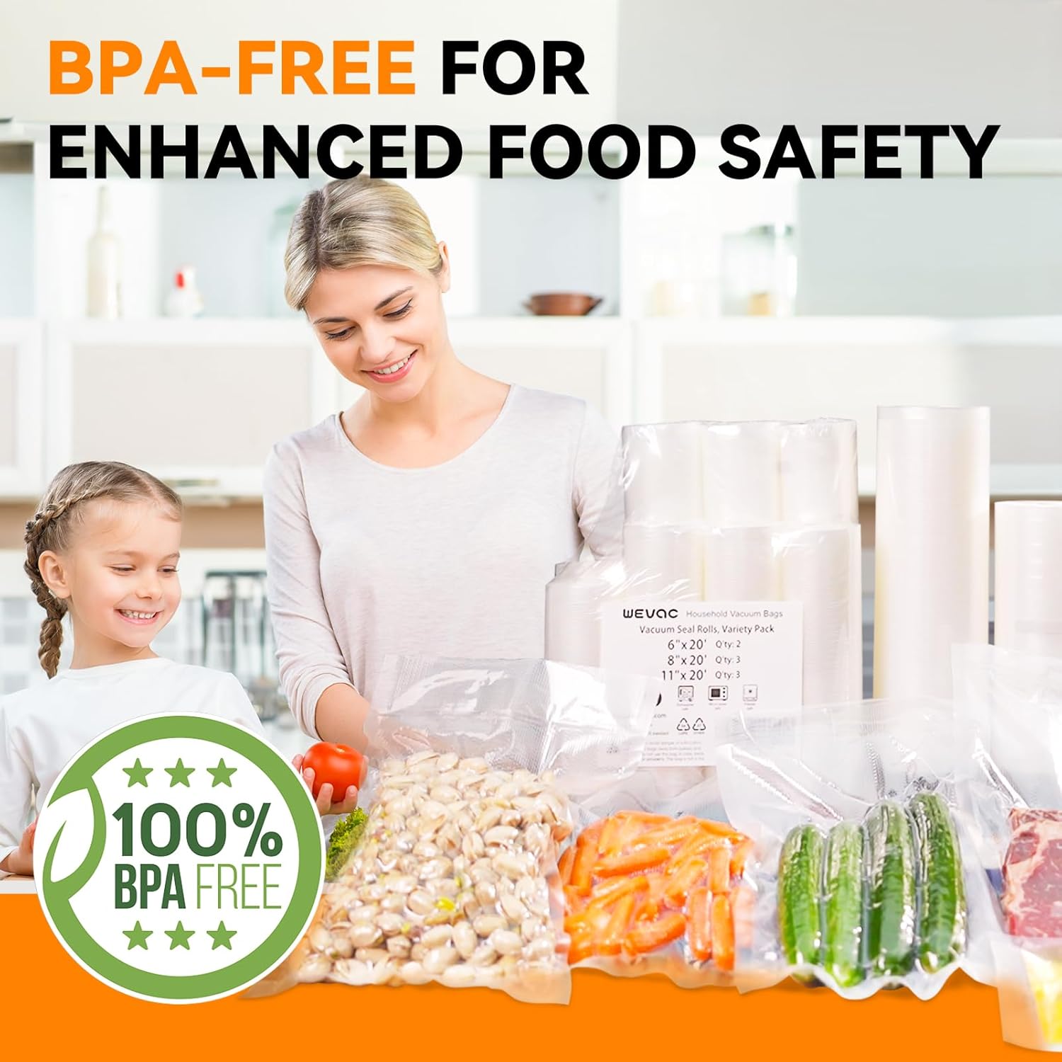 Bolsas selladoras al vacío para alimentos, 200 bolsas precortadas de 8 x 12 pulgadas, ideales para almacenamiento de alimentos, Sous Vide y