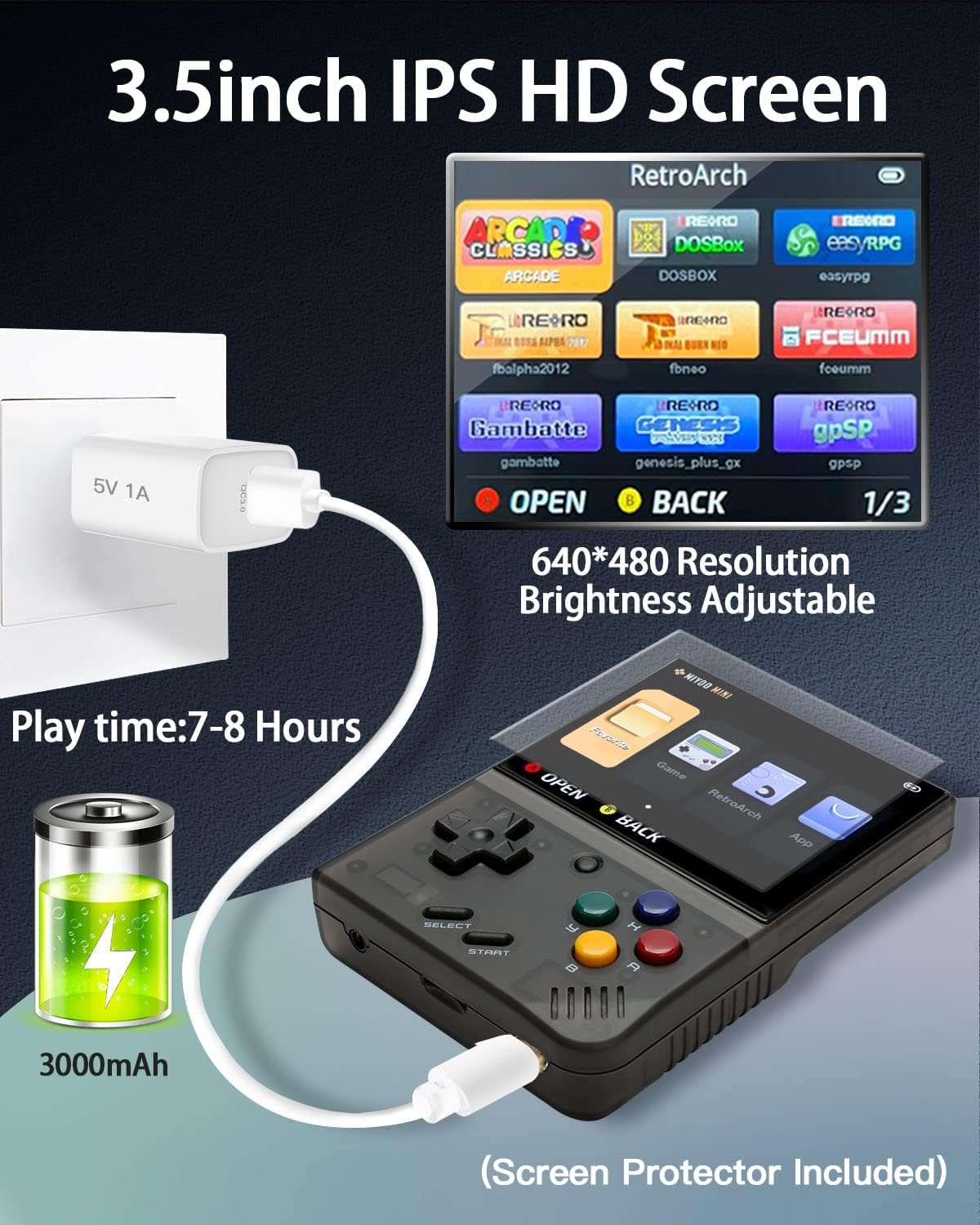 Miyoo Mini Plus, consola de juegos de mano retro con tarjeta TF de 64G, compatible con más de 10000 juegos, emulador de consola de juegos portátil