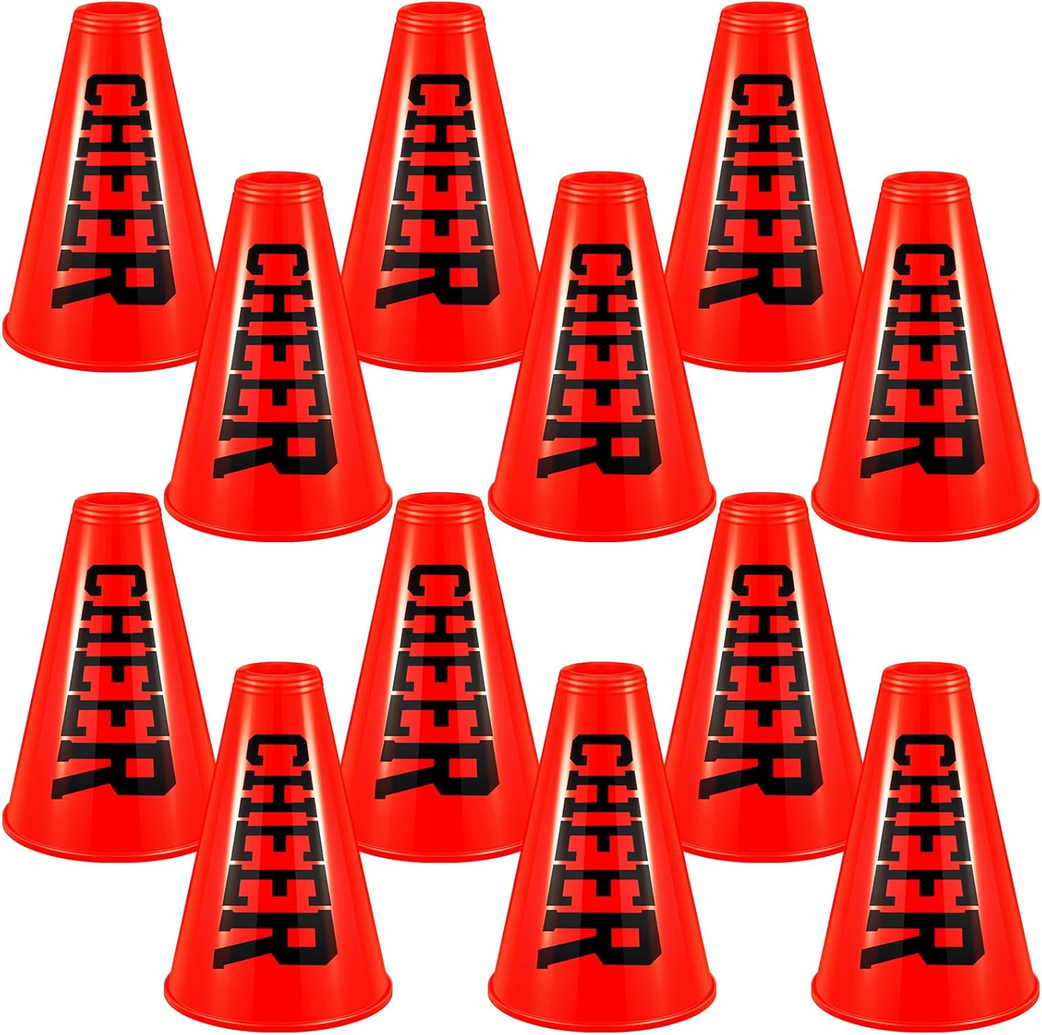 Meooeck 12 piezas de megáfono de animadora roja Noisemaker a granel accesorio de fiesta de plástico para animadoras pequeñas megáfono director de