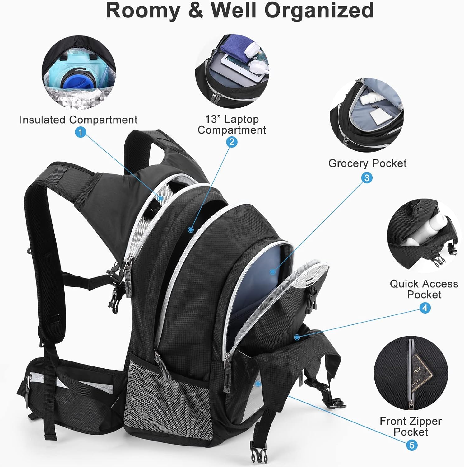 HOMIEE Mochila de hidratación de 20L de 2.5 L, bolsa de agua sin BPA, ligera, paquete de aislamiento térmico que mantiene el líquido fresco hasta 4