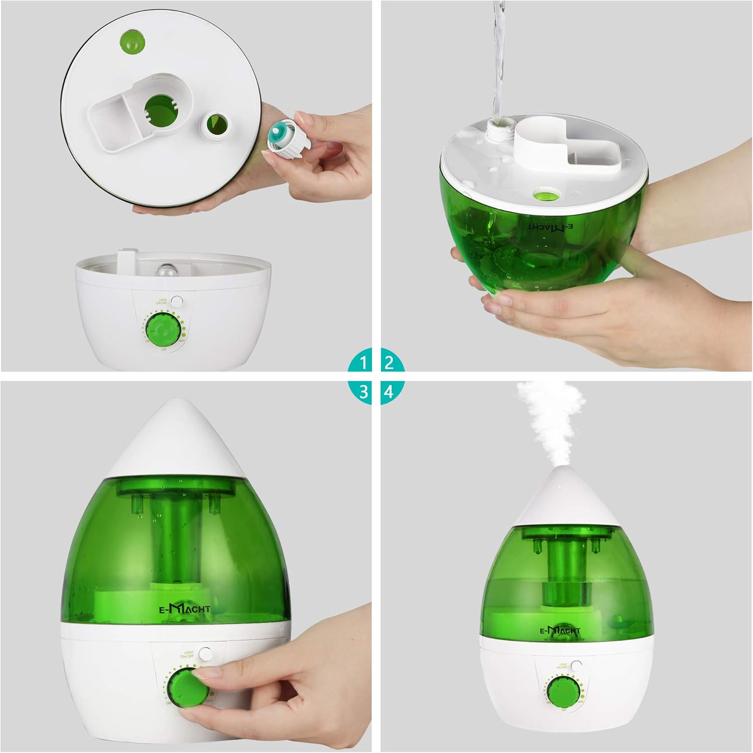 TRY & DO Humidificador de plantas pequeñas para interiores hasta 12 horas Humidificador de aire 1L con luz nocturna opcional humidificadores de