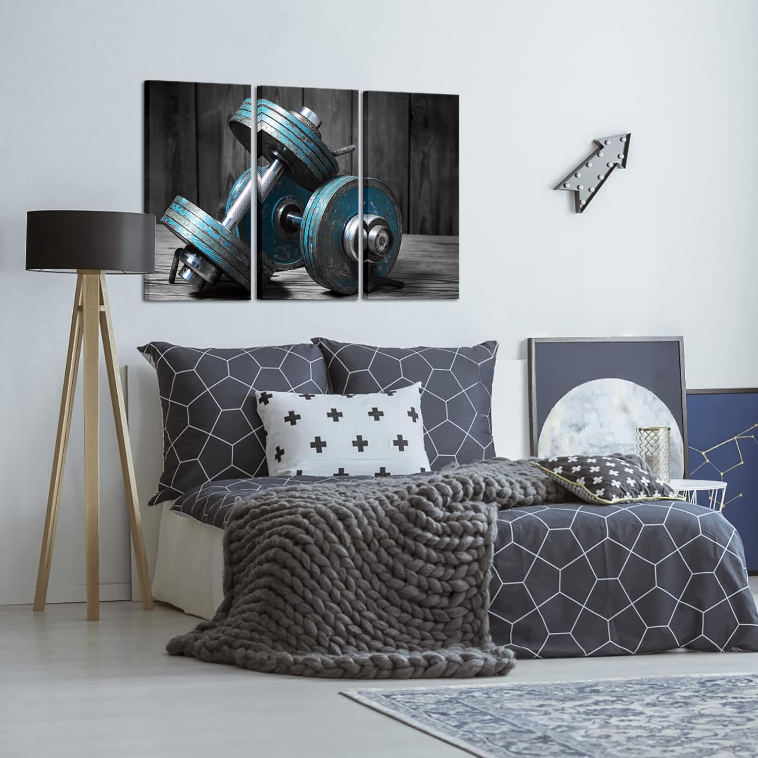 YeiLnm 3 paneles de lona de gimnasio con mancuernas modulares, impresión de imagen, levantamiento de pesas, póster de entrenamiento para niños,