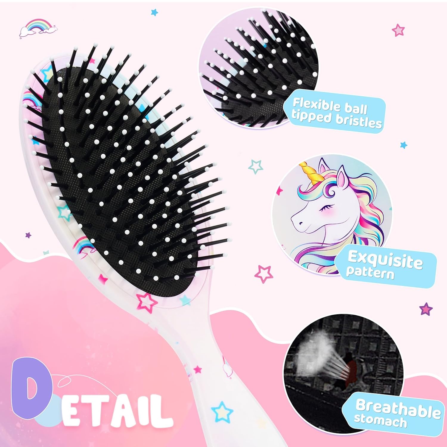 Cepillo de pelo de unicornio para niños pequeños, cepillo de cabello seco y húmedo para todo tipo de cabello, cepillos de pelo para niñas y niños,