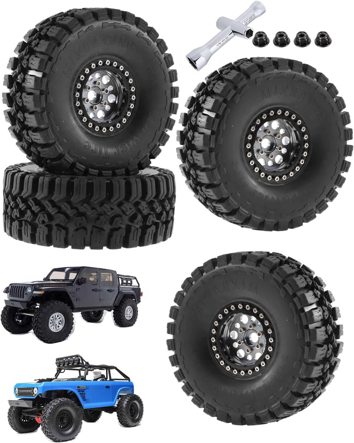 Rcarmumb Llanta de rueda de 1.9 pulgadas y neumáticos de rueda para 110 RC Crawler Axial SCX10 SCX10 II 90046 SCX10 III AXI03007 TRX4, 4 piezas de