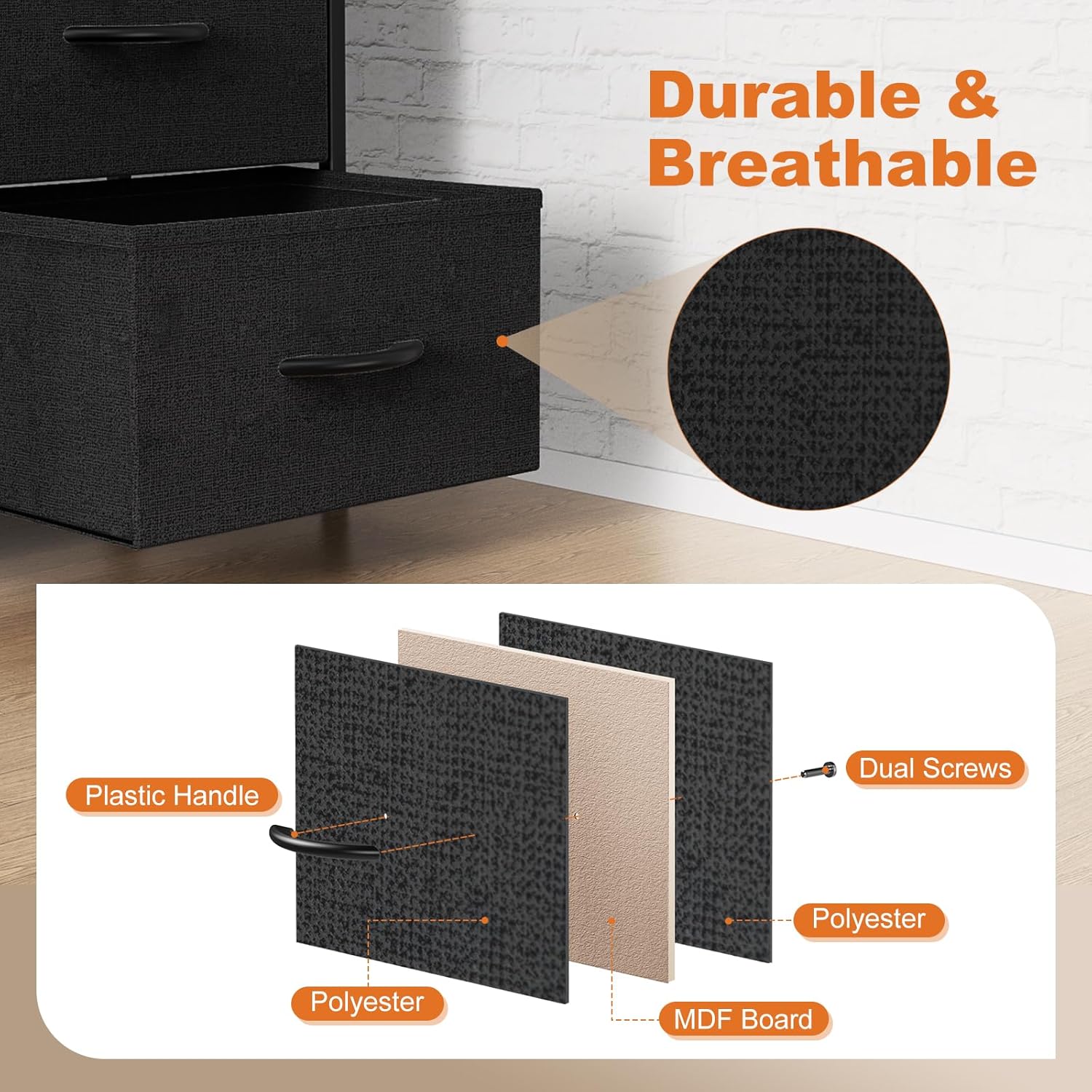 Sweetcrispy Cómoda de tela con 6 cajones – Almacenamiento para dormitorio con soporte de TV