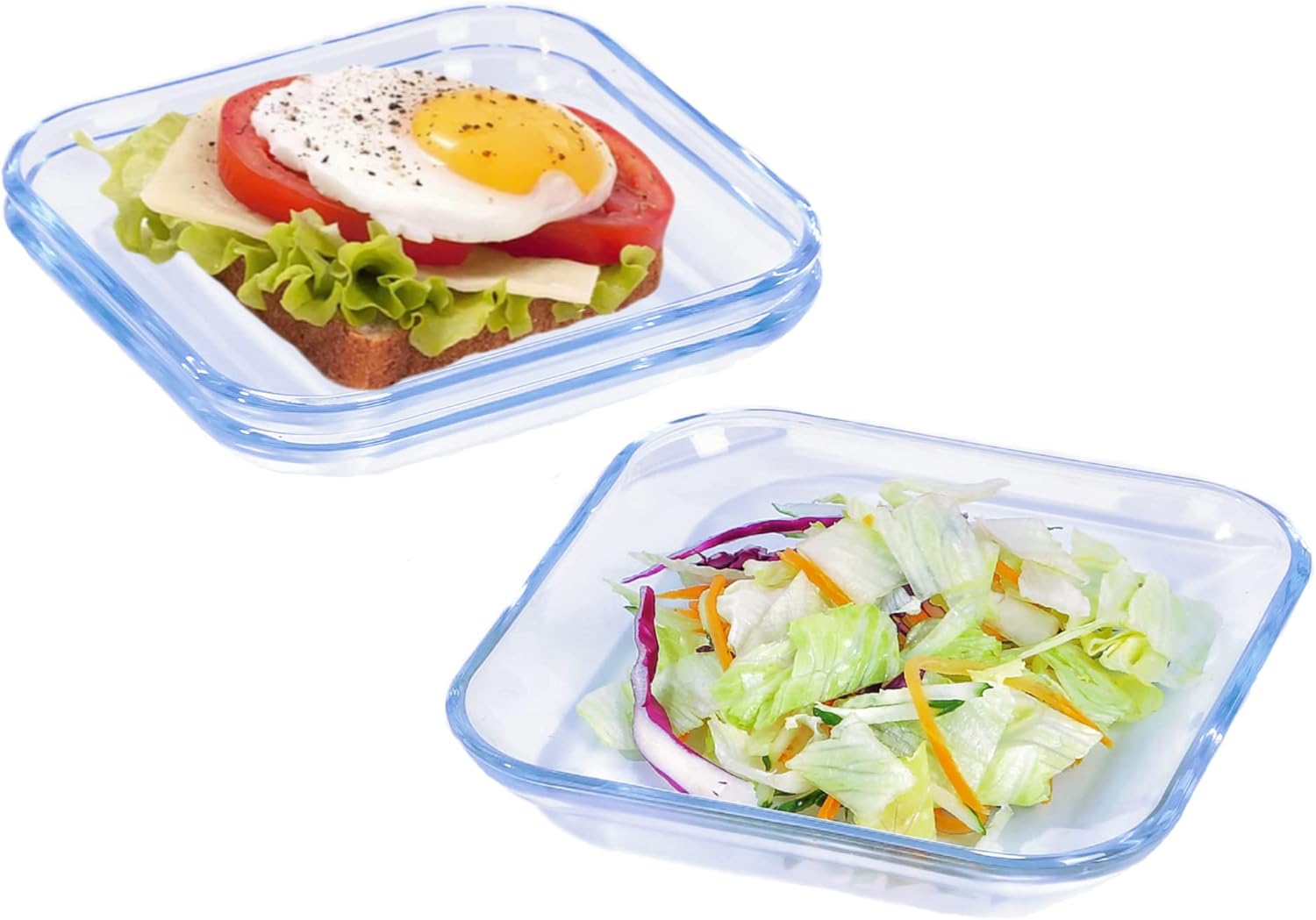 Juego de platos de postre y cuencos de vidrio templado para ensalada, incluye cuenco cuadrado de 5 pulgadas y plato cuadrado de 7 pulgadas, ideal