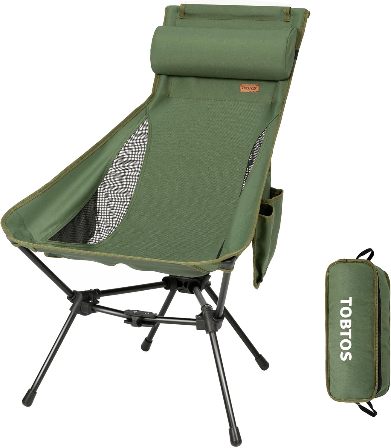 TOBTOS Mesa de camping portátil y plegable con bolsa de transporte y silla de campamento de respaldo alto, sillas plegables ligeras con bolsa de