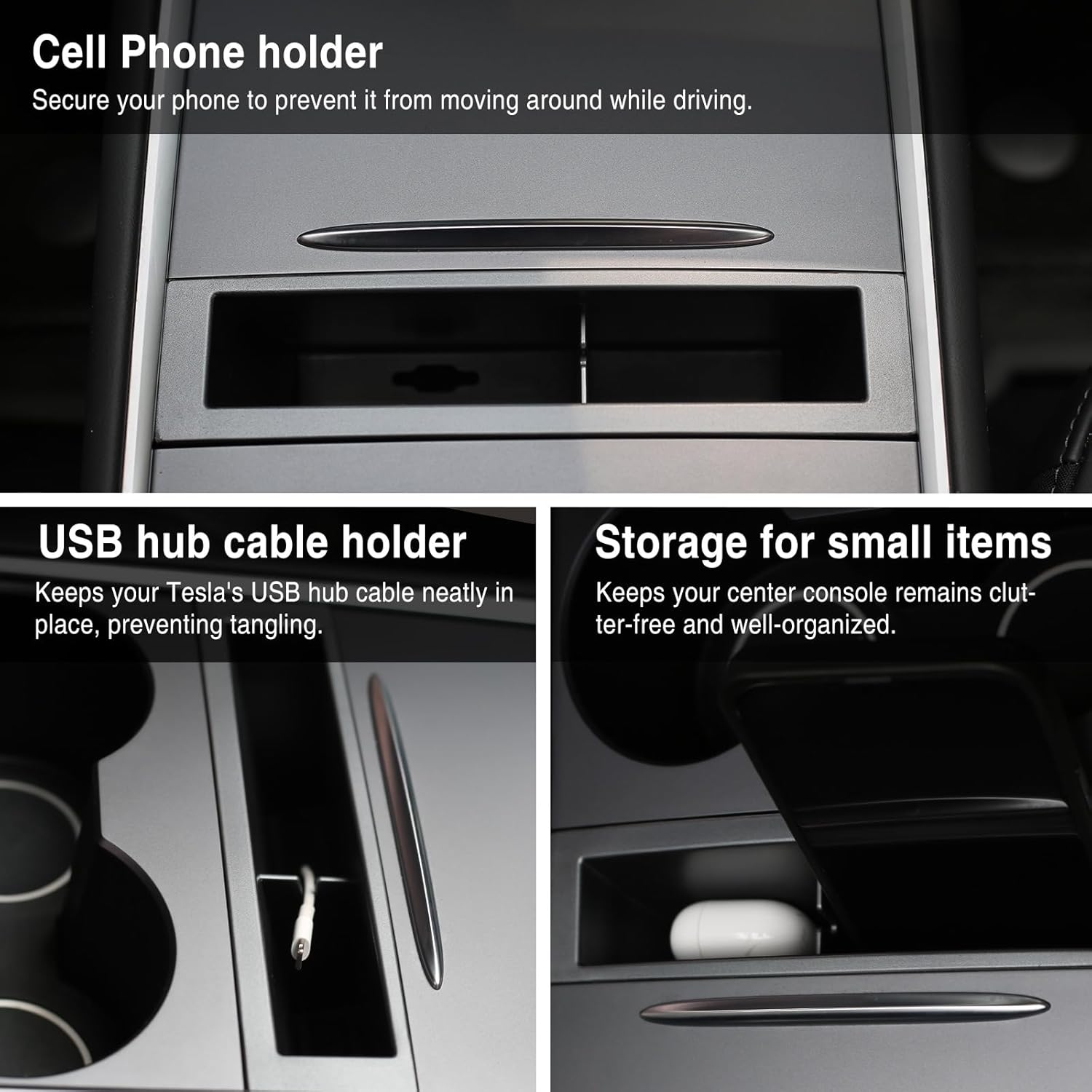 Organizador de consola central para Tesla modelo 3modelo Y consola central con ranura para teléfono compatible con Tesla USB Hub Tesla Accesorios de
