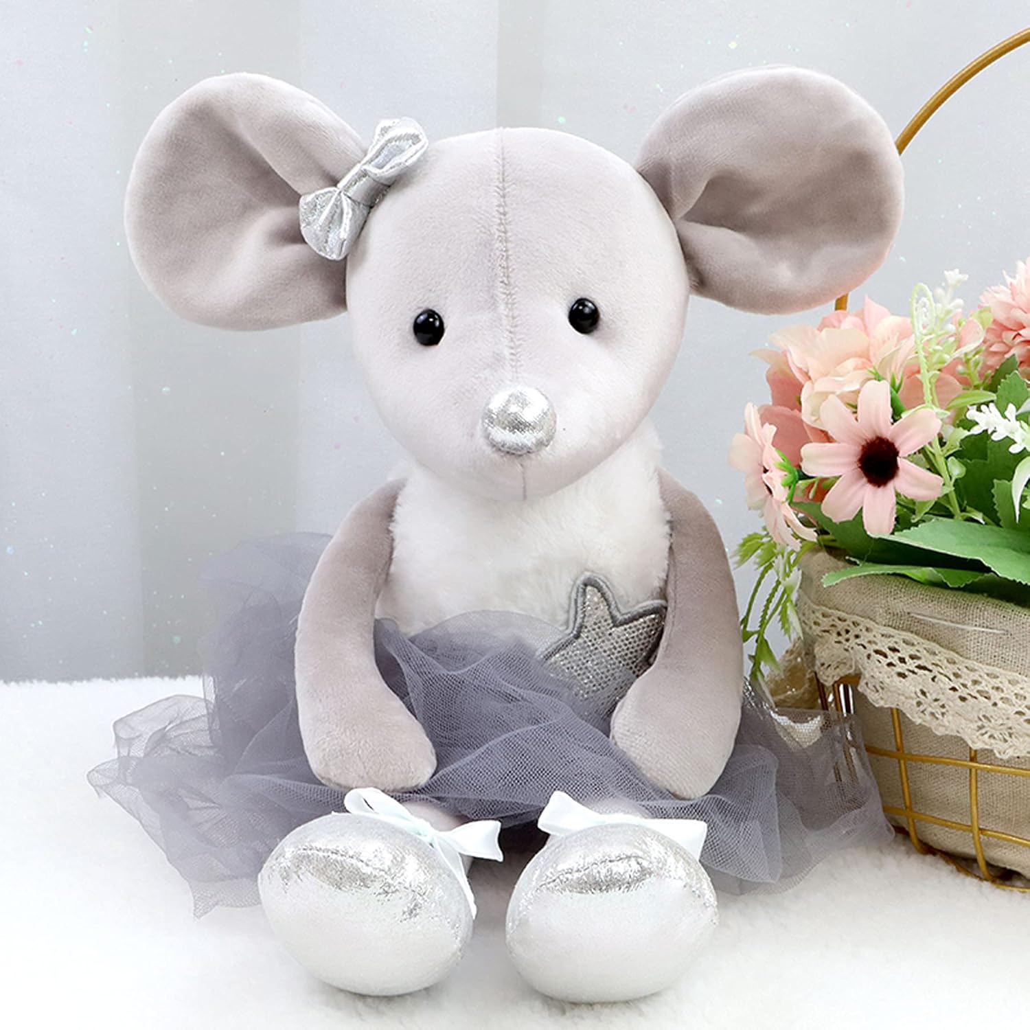 Juguetes de peluche de ratón de peluche, muñecas de bailarina, regalos de recital de ballet para niñas, 15.5 pulgadas (gris)