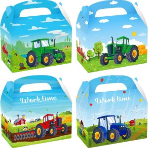 Cieovo Paquete de 24 cajas de regalo de fiesta de tractor de granja, estampado de tractor, cajas de regalo recicladas para fiesta temática de Cieovo Paquete de 24 cajas de regalo de fiesta de tractor de granja, estampado de tractor, cajas de regalo recicladas para fiesta temática de