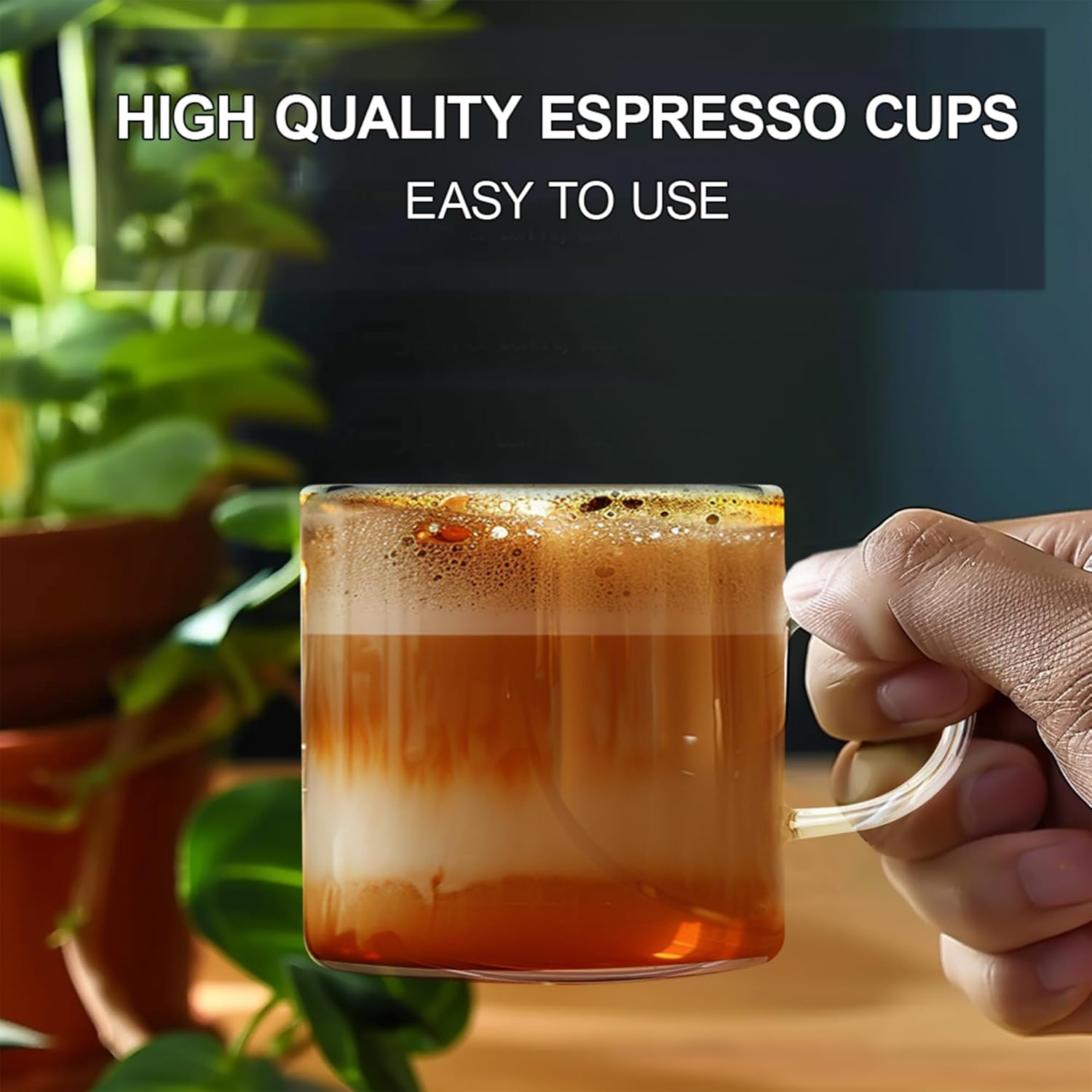 Paquete de 6 tazas de café espresso de 4 onzas con asa, tazas de café pequeñas de vidrio, tazas de café de expreso, tazas demitasse para café con