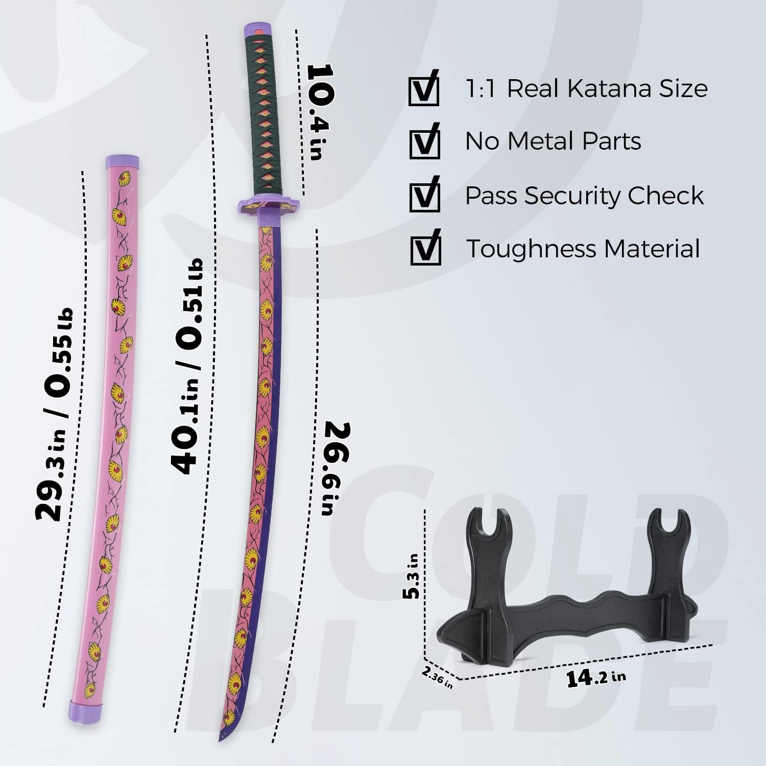 Espada Demon Slayer – Réplica de Katana de anime de 41 pulgadas con cinturón y soporte, espada duradera perfecta para cosplay, espada Nichirin con