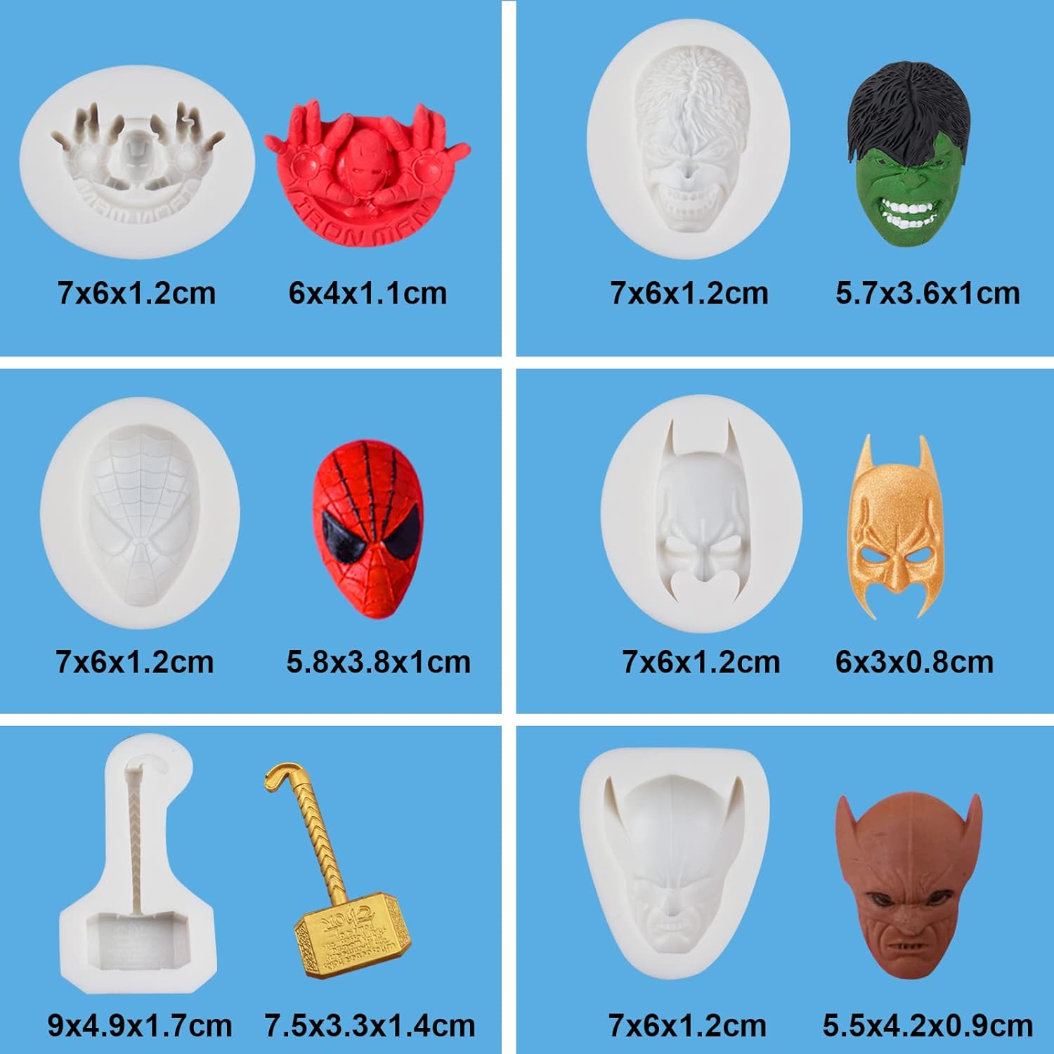 8 moldes de silicona para fondant de superhéroes, película de dibujos animados, molde de silicona para fondant, molde de caramelo de chocolate para
