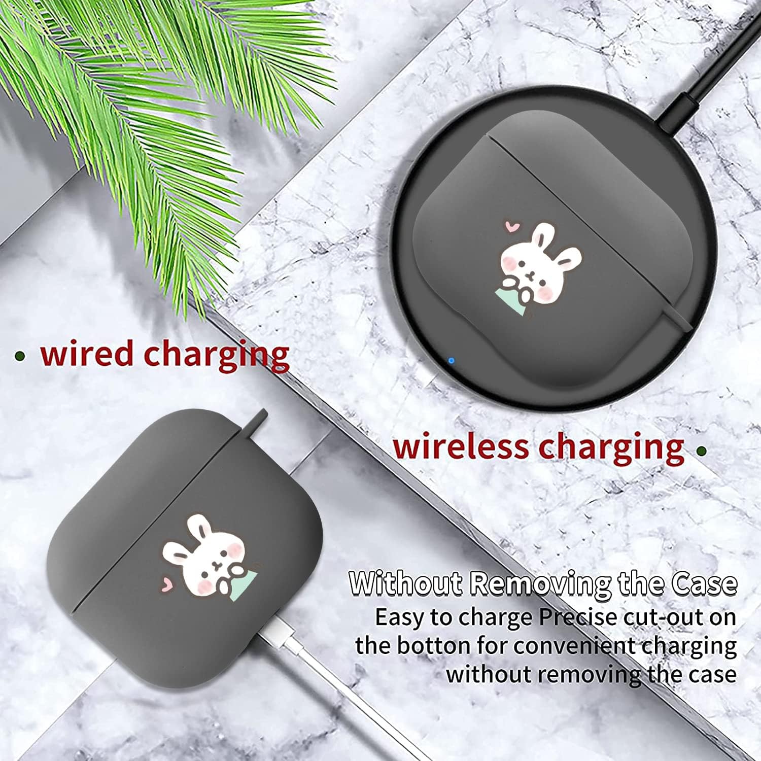 Bonita funda de conejo compatible con AirPods 3 con llavero, diseño de animales de dibujos animados, funda de TPU suave para AirPods de tercera