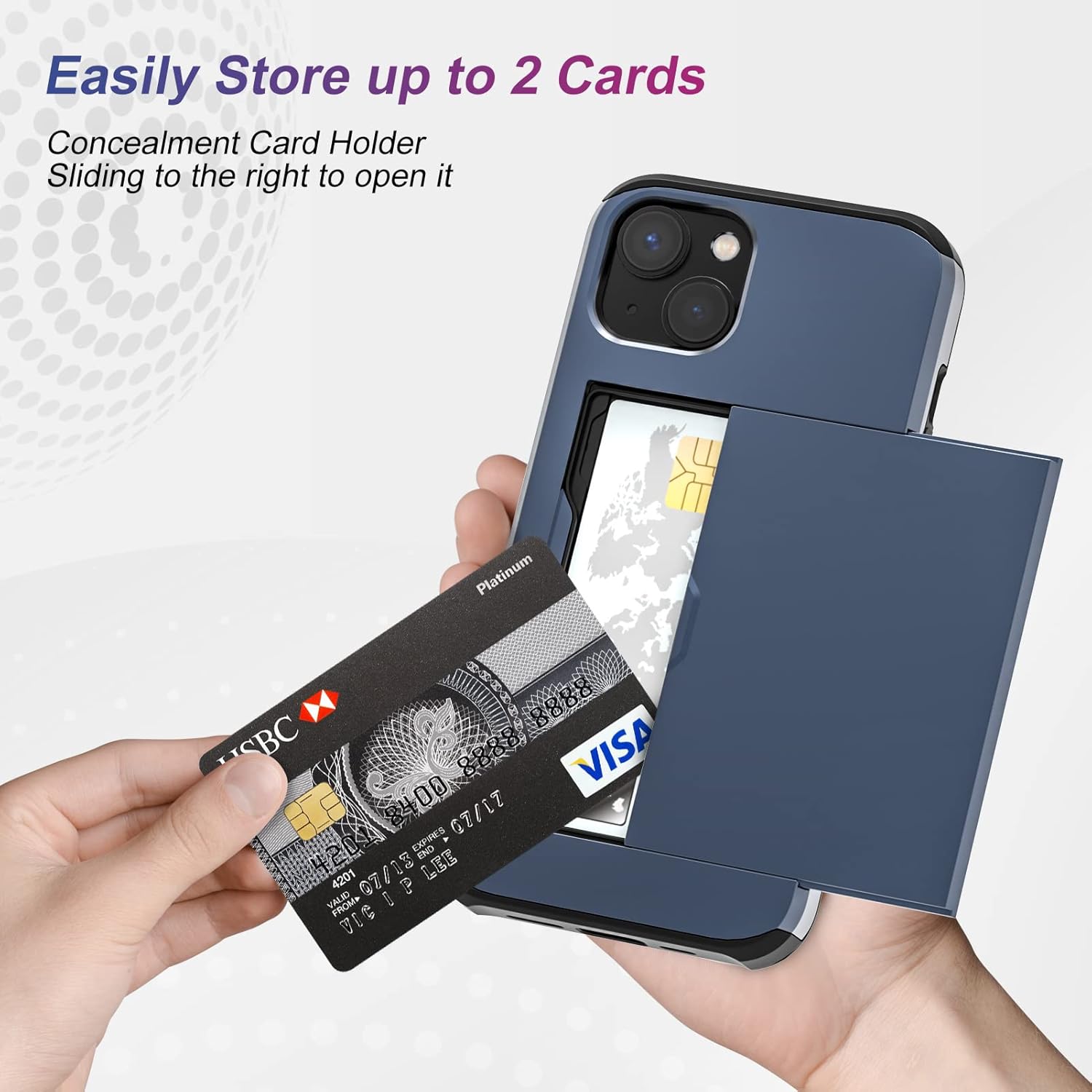 Funda protectora resistente compatible con iPhone 15 con tarjetero (2 unidades), protector de pantalla a prueba de golpes, cartera oculta para