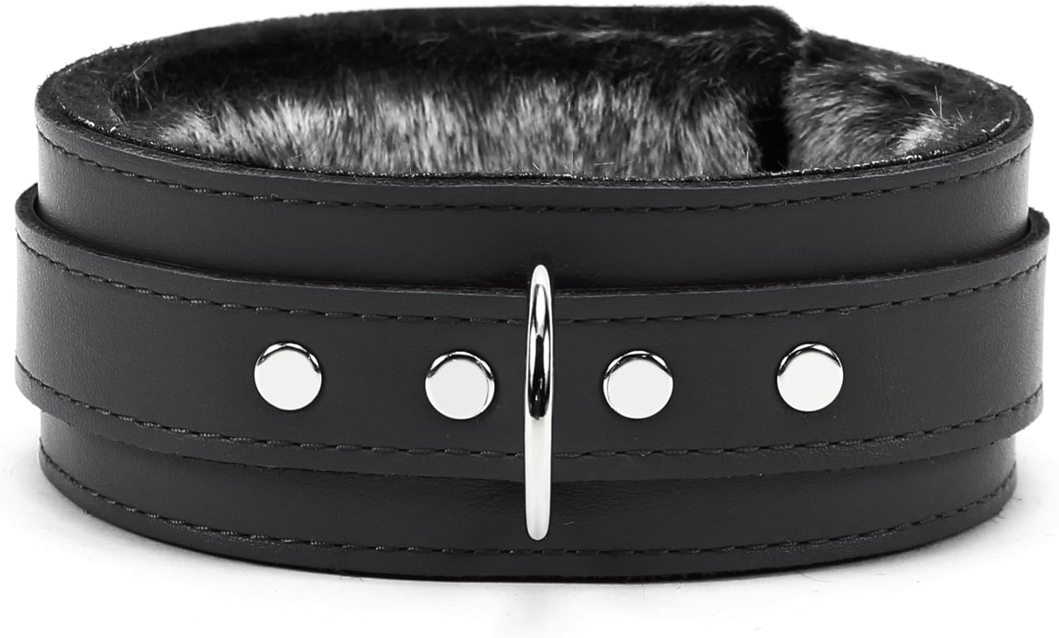 VP Leather Barcelona Collar de cuero de grano completo Latigo piel sintética de chinchilla (grande, negro)