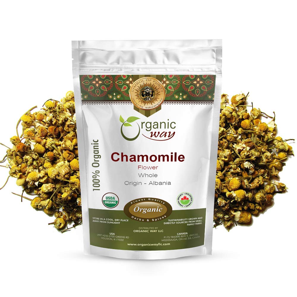 Organic Way Flor de manzanilla entera (Matricaria chamomilla) – Té de hierbas  Cosecha silvestre europea  Certificado Kosher y USDA  Vegano, sin OMG