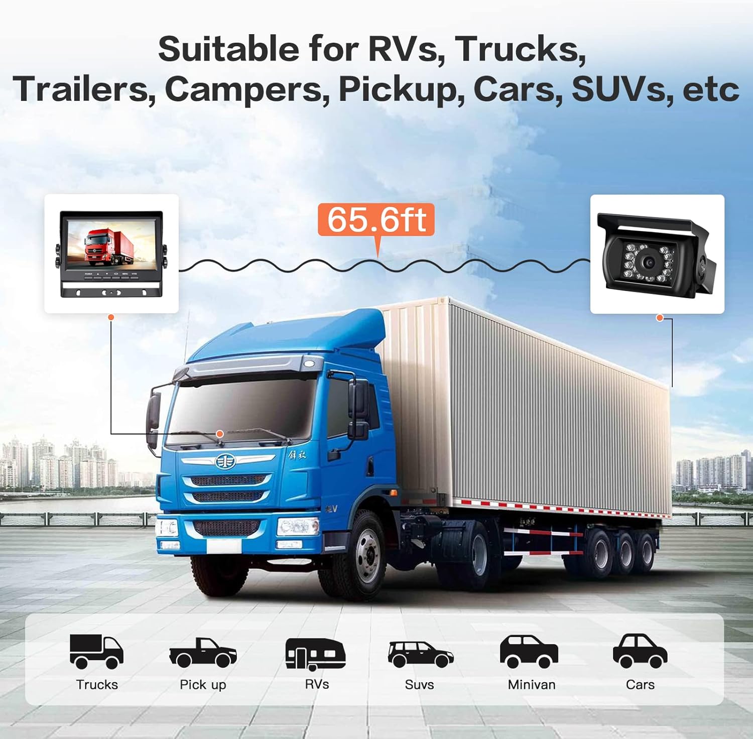 Cámara de respaldo RV con kit de monitor HD de 7 pulgadas, IP68, impermeable, cámara de visión trasera infrarroja, sistema de cámara de respaldo