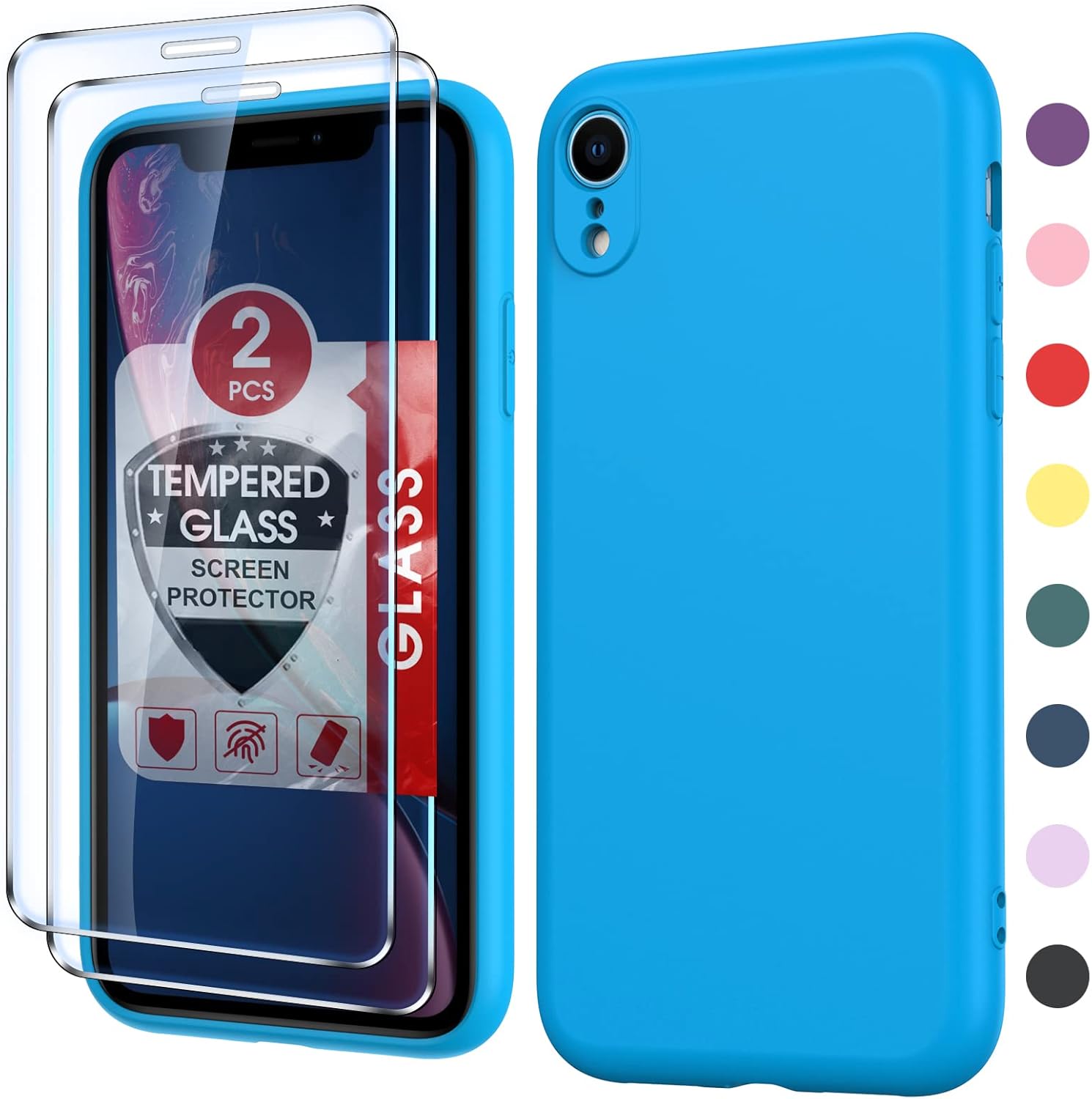 LeYi Funda para iPhone-XR con 2 protectores de pantalla de vidrio templado, silicona líquida de cuerpo completo a prueba de golpes con forro de