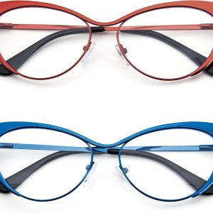 KoKoBin Gafas de lectura de ojo de gato, 2 pares de lentes de marco de metal, lectores de bisagra de resorte con bolsa de cuero para hombres y KoKoBin Gafas de lectura de ojo de gato, 2 pares de lentes de marco de metal, lectores de bisagra de resorte con bolsa de cuero para hombres y