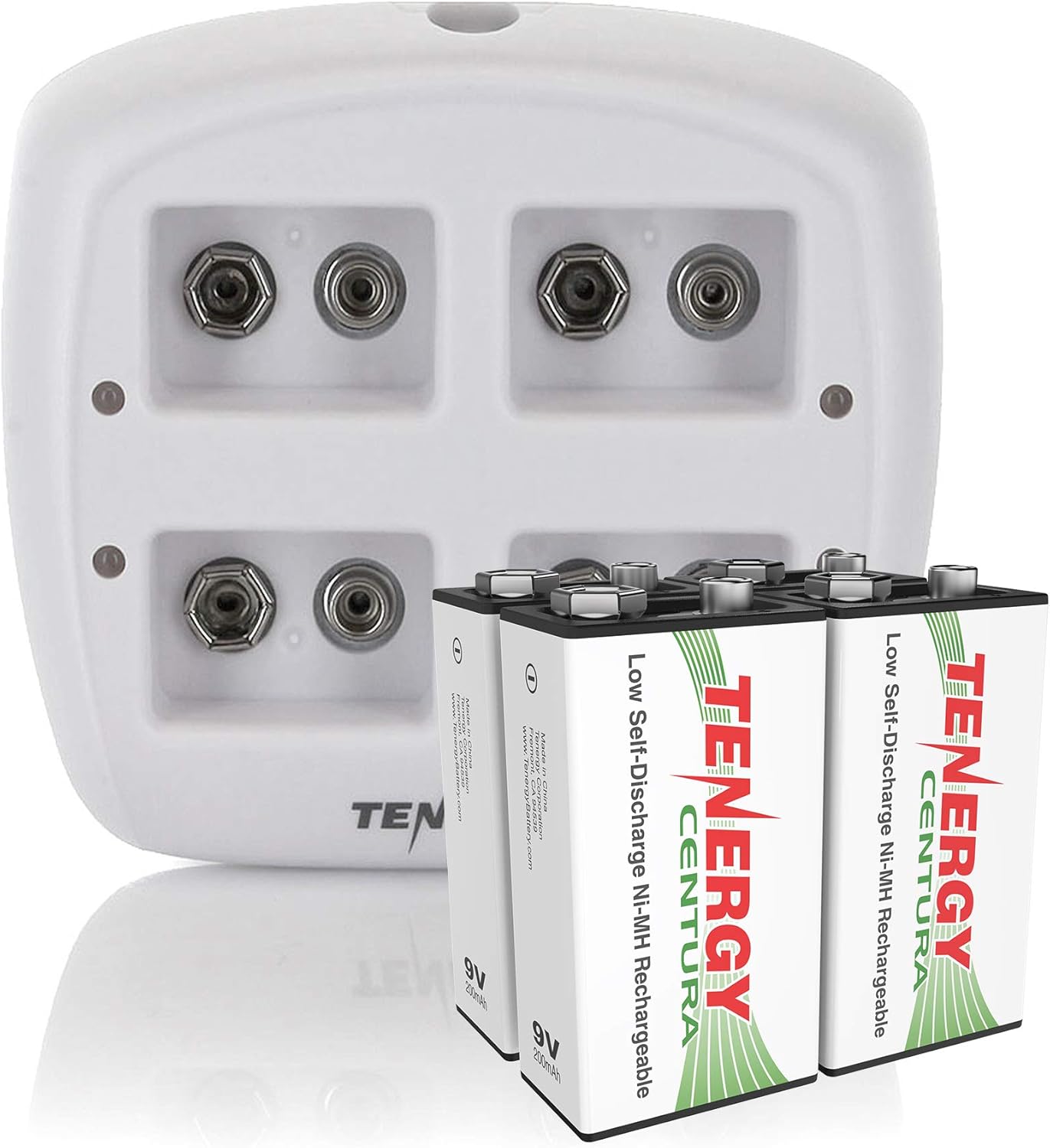 Tenergy TN136 9V Cargador de batería 4 ranuras con 200mAh Centura (LSD) 4 unids NiMH baterías recargables 9V para sistema de alarma detector de humo