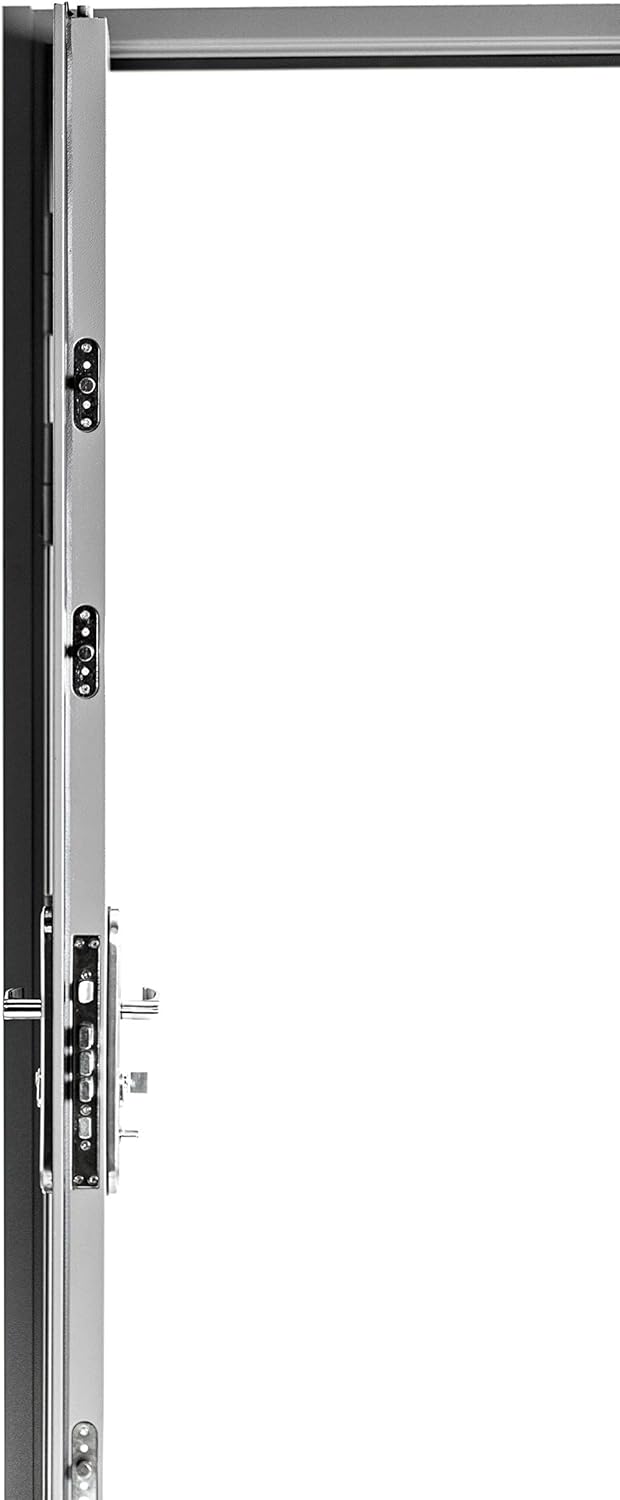 VIZ-PRO Puerta de seguridad de acero de montaje rápido con marco y herrajes, 6 paneles blancos con bisagras laterales derechos hacia afuera, losa de