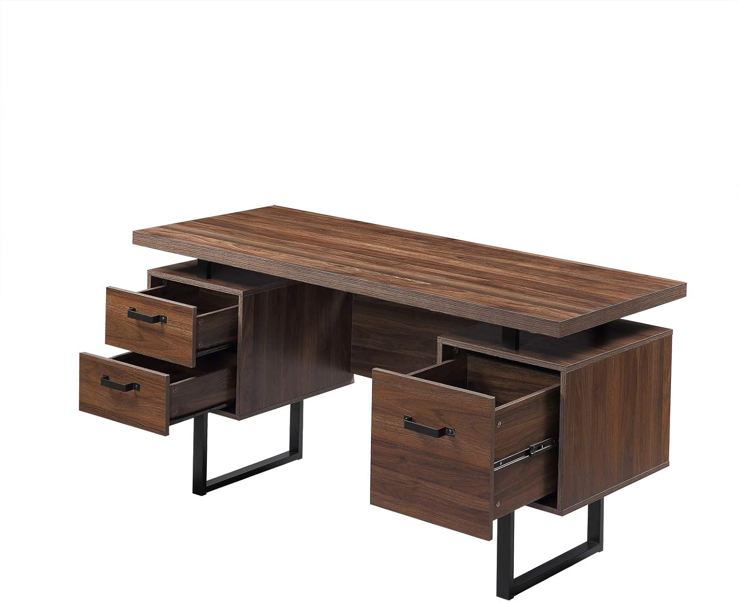 Escritorio de computadora de oficina en casa de 59 pulgadas con 3 cajones, mesa de estudio de escritura de madera con cajones colgantes de tamaño