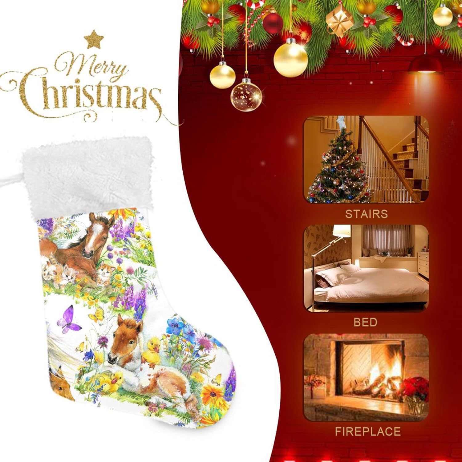 Calcetines de Navidad, caballos de campo, calcetines grandes de caramelo, rellenos de calcetines de Navidad, 1 unidad para el hogar, fiesta de