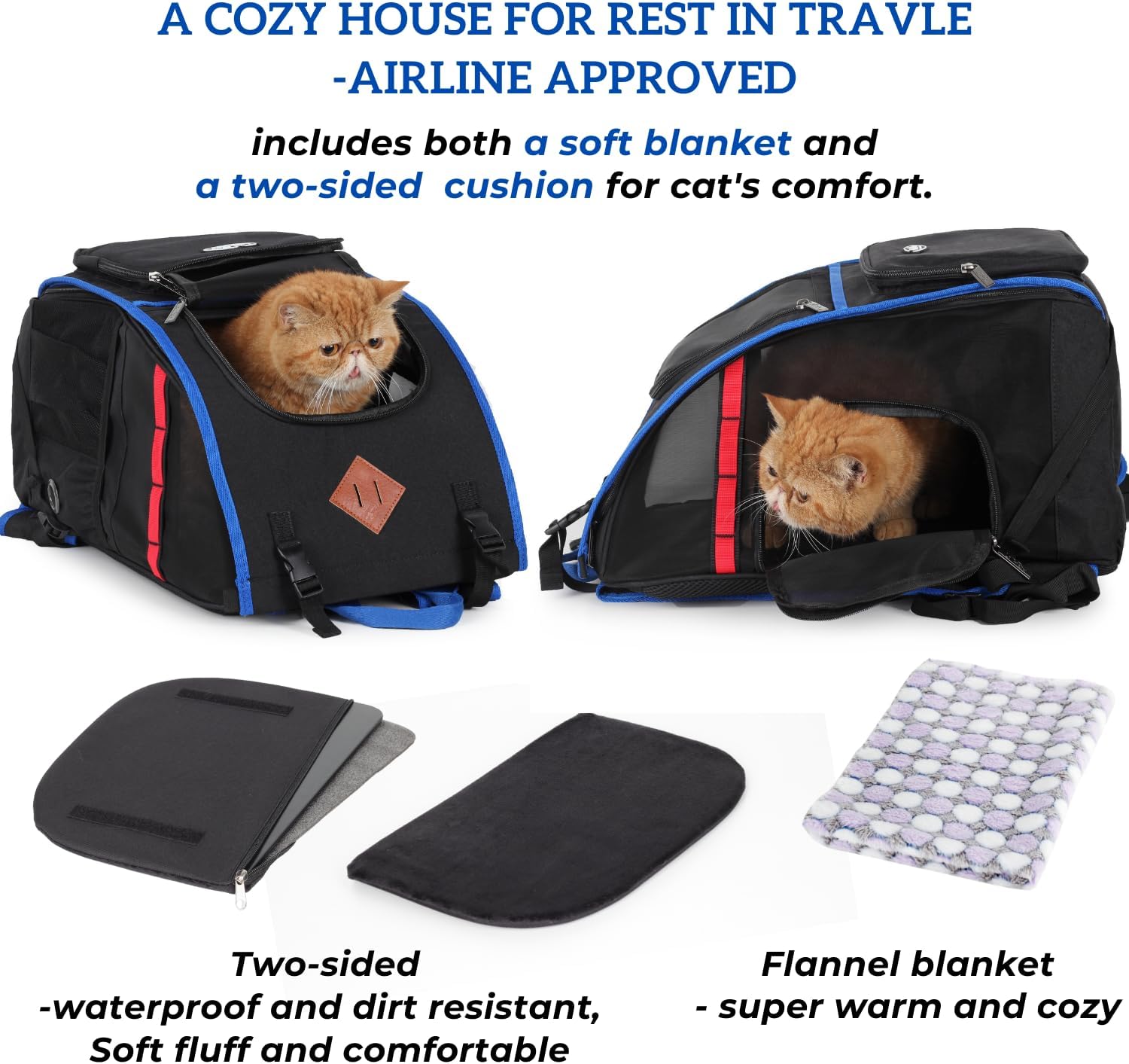 Lollimeow Mochila para gatos y cachorros, mochila de lona ventilada para exteriores con gran espacio, aprobada por aerolíneas