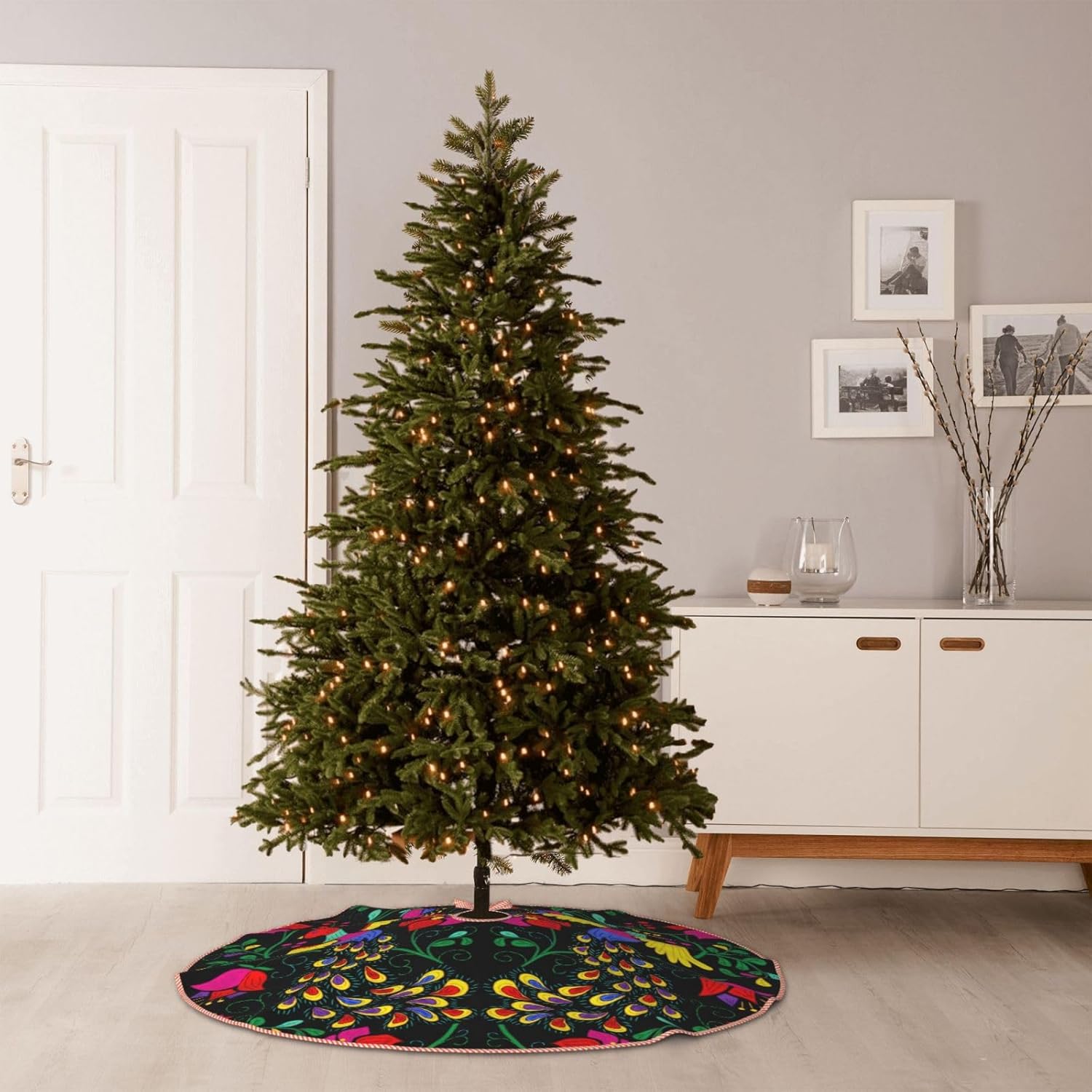 MIZIBAO Falda de árbol de Navidad de 36 pulgadas estilo mexicano de lino sintético rústico para Navidad, Año Nuevo, decoración de fiestas