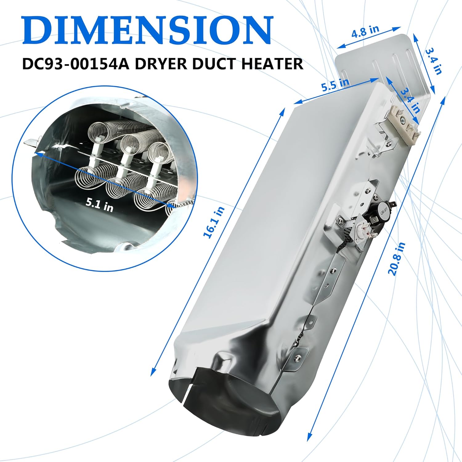 DC93-00154A Conjunto de elemento calefactor para secadora SAMSUNG -3 Calentador de conducto de secador de alambre Reemplazar Sam#DC93-00154A