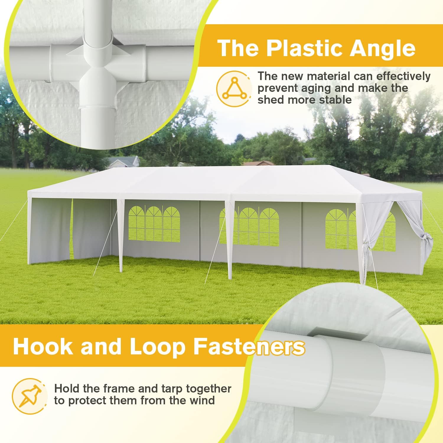 Devoko Tienda de campaña para exteriores de 10 x 30 pies, toldo resistente, para eventos, bodas, fiestas, patio trasero, color blanco