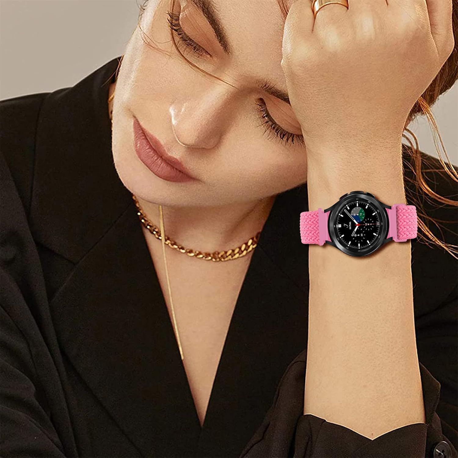 Correa de nailon trenzada para Samsung Galaxy Watch 3 de 1.772in y 1.811in para HUAWEI Watch GT 23Pro de 1.811in, correa de reloj elástica de
