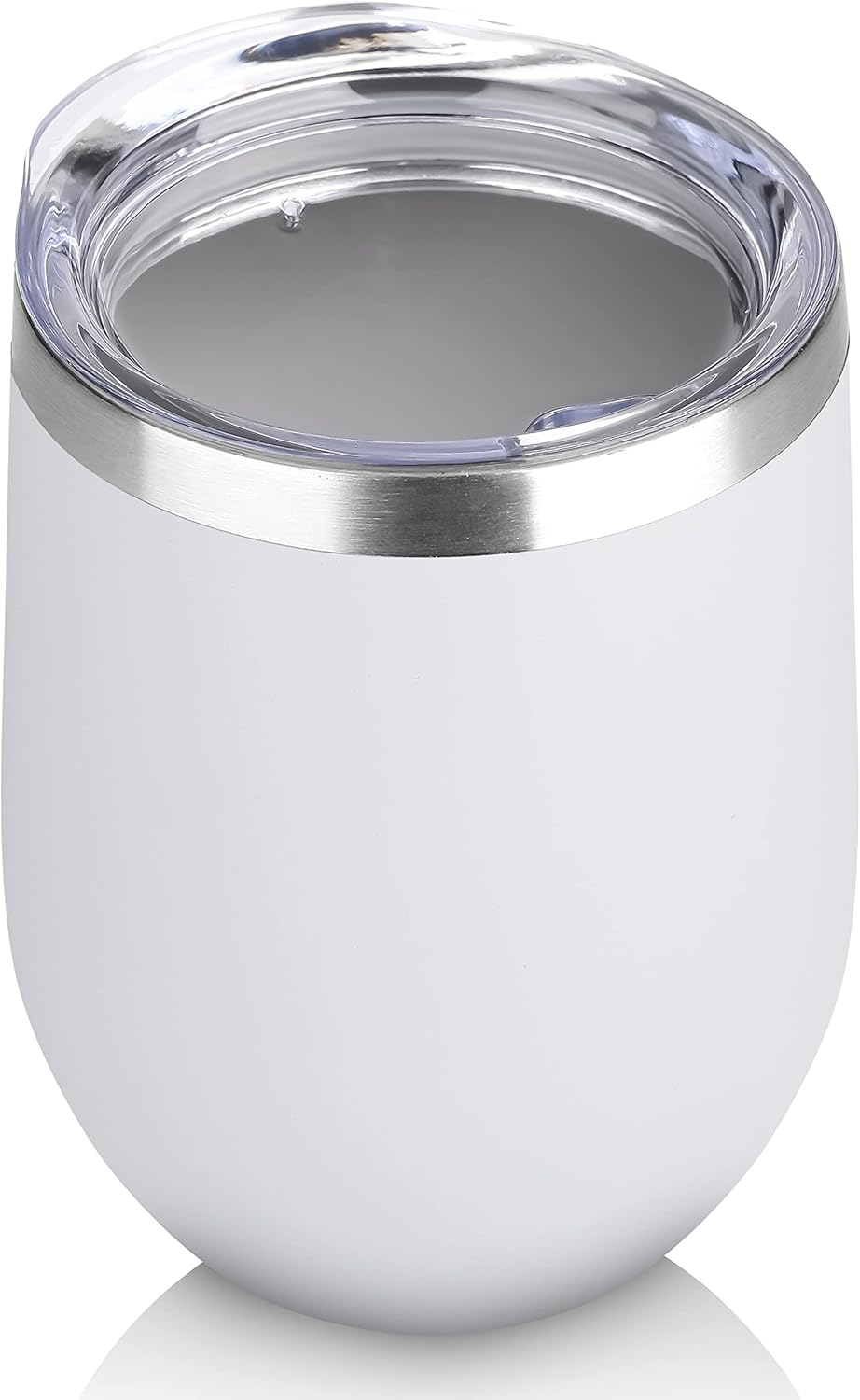 DOMICARE – Vaso de vino de 12onzas con tapa, hecho de acero inoxidable con aislamiento al vacío de doble pared, paquete de 1 unidad, color blanco