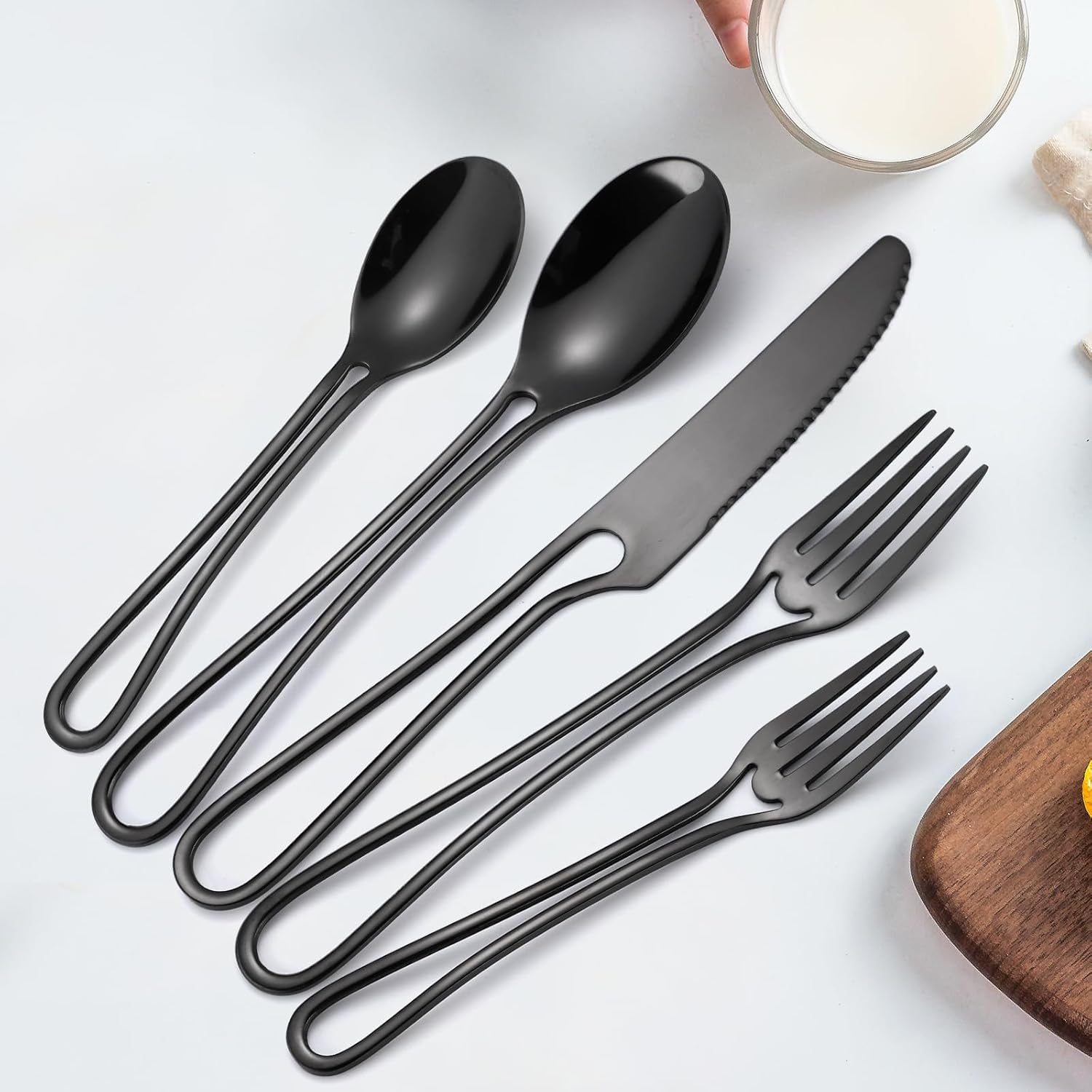 Black Silverware Hollow Out Handle Flatware Set for 4 Stainless Steel Cutlery 20 Piece Fork Knife and Spoon Unique Festival Parties Kitchen Daily Use