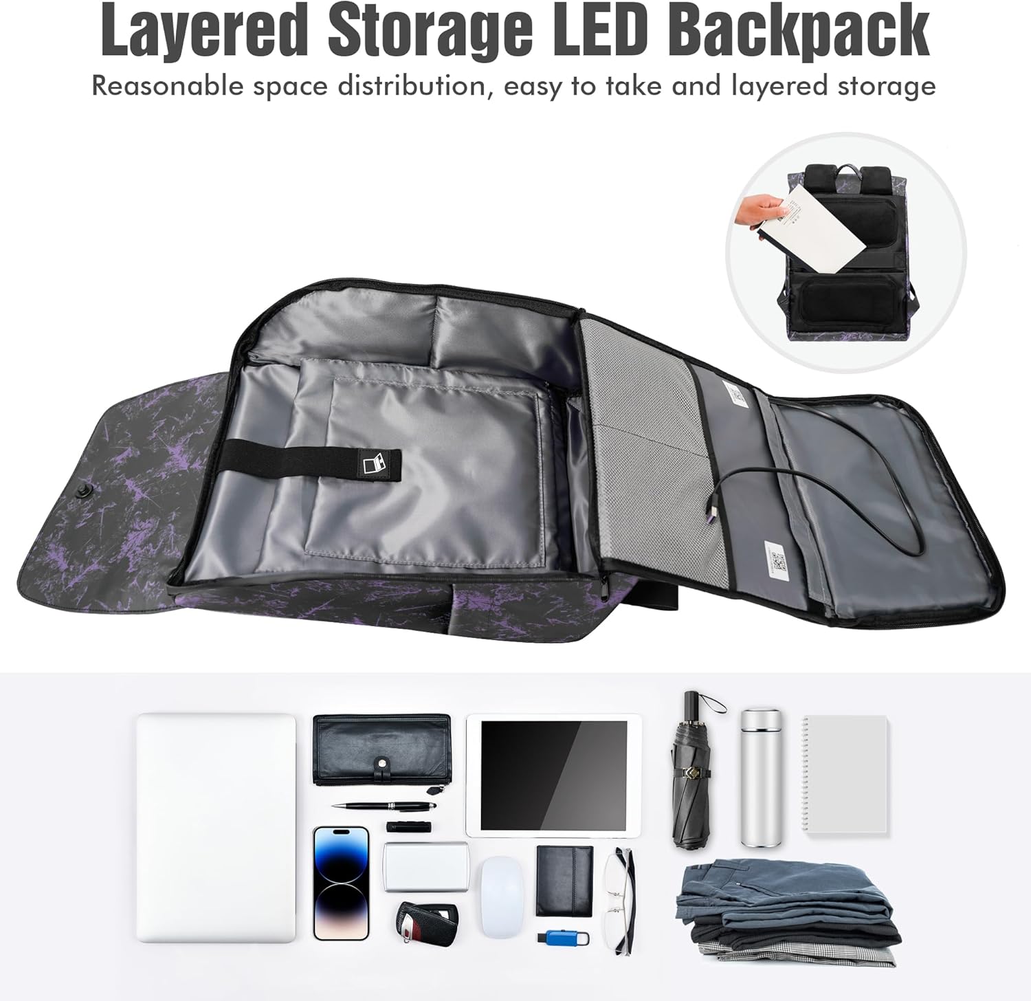 Mochila LED, mochila impermeable para motocicleta, pantalla diseñable, regalo de cumpleaños para hombres, mochila para laptop de 15.6 pulgadas,
