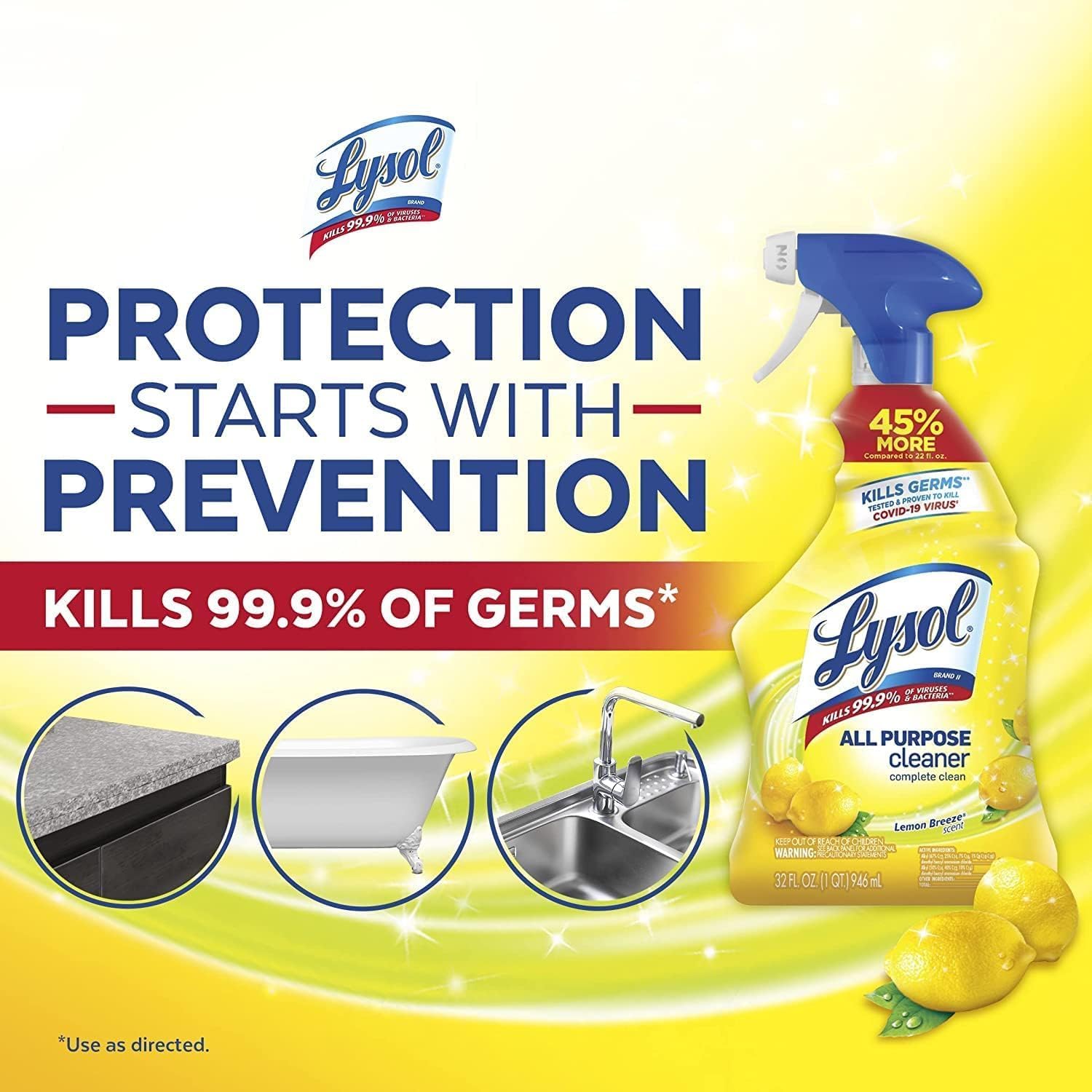Lysol – Spray limpiador multiusos, desinfectante y desinfectante, para limpiar y desodorizar, aroma a brisa de limón, 32 onzas (paquete de 2)