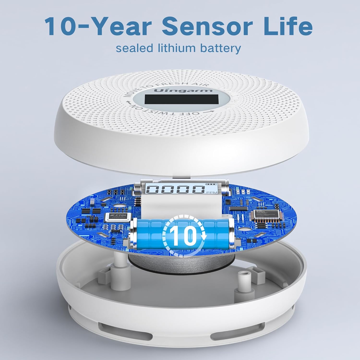 Uingarm Detector de humo y monóxido de carbono interconectado inalámbrico, alarma de incendio y CO alimentada por batería de 10 años, detector de